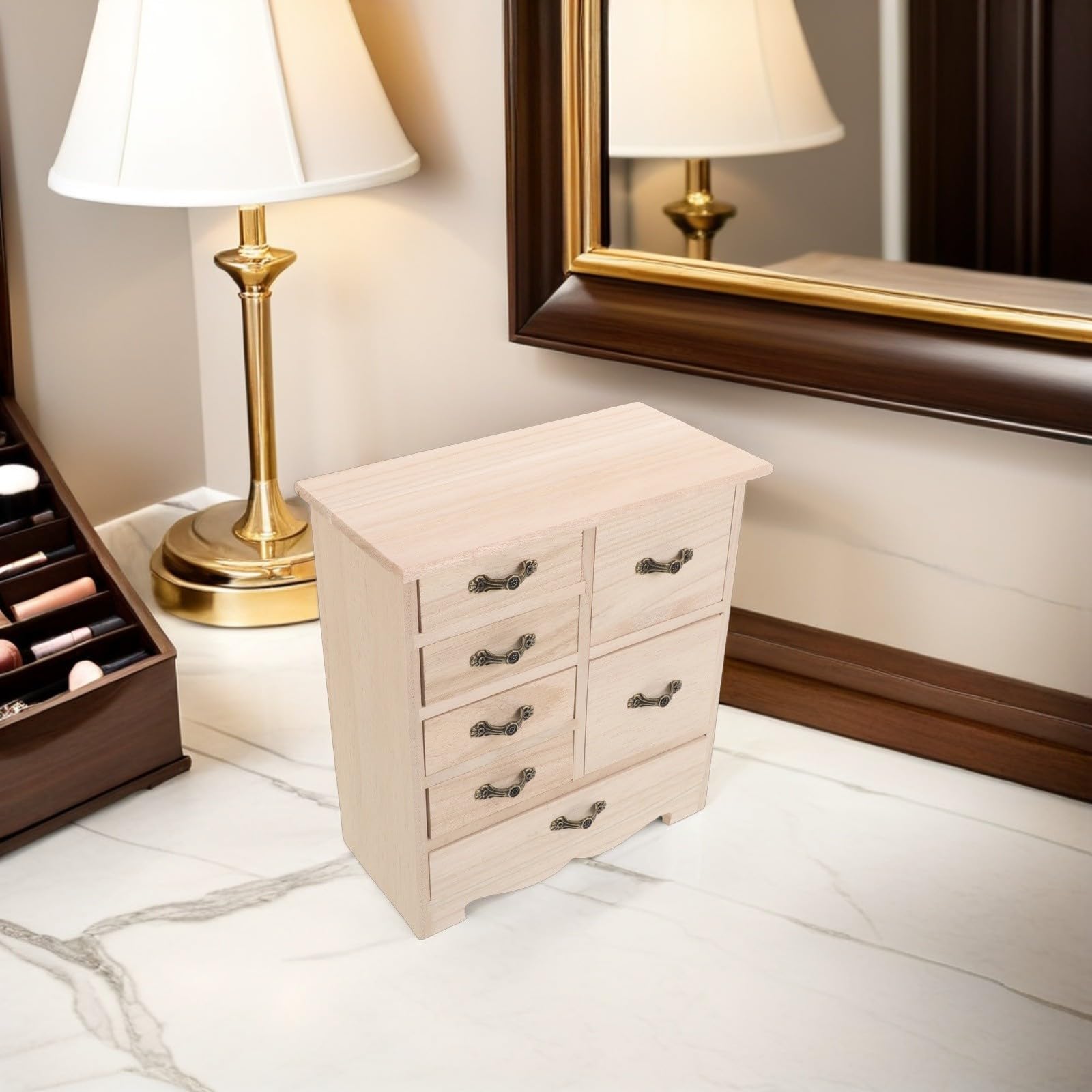 UKCOCO Portagioie Multi Cassetti in Legno Beige per Gioielli e DIY