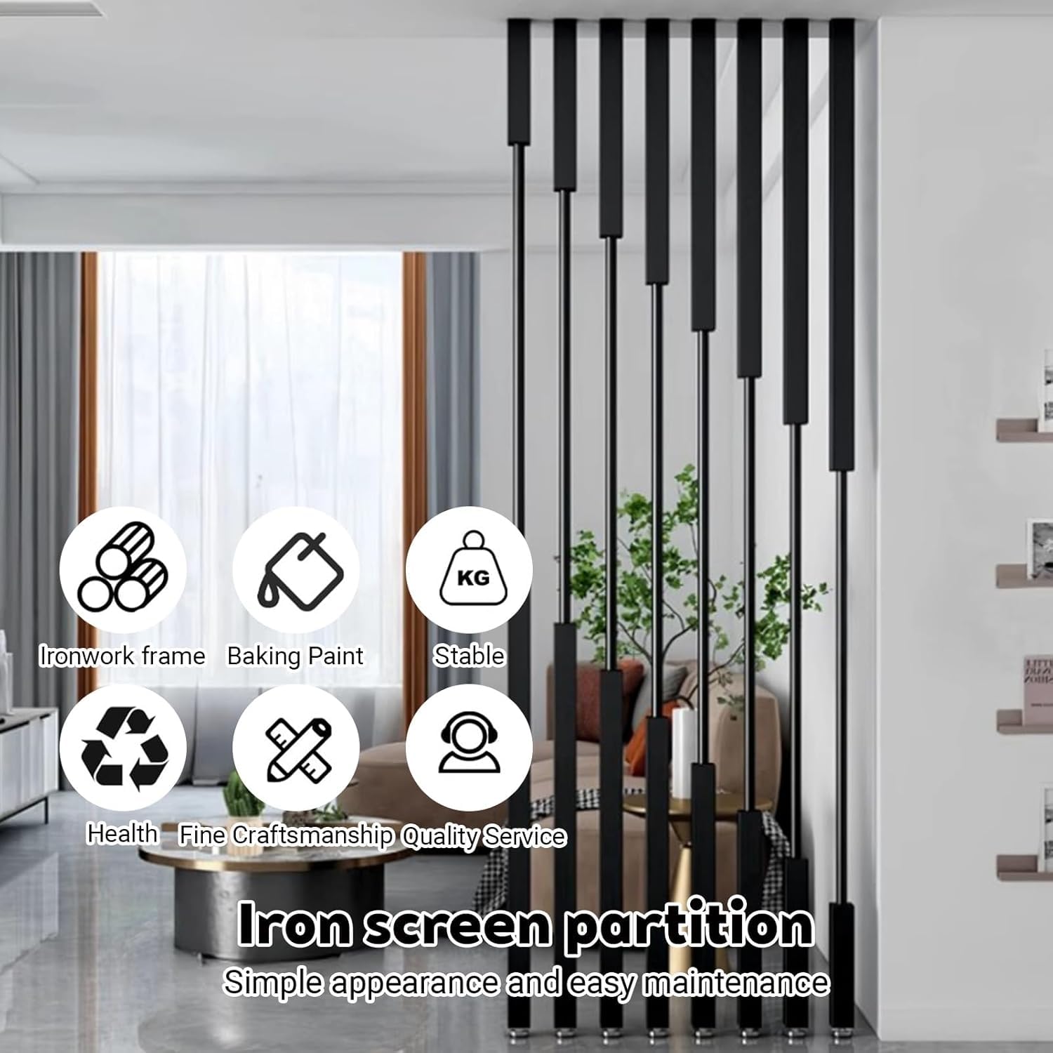 Poste Negro Interior del Tabique, Columna Derecha División Pared Metal | hotel de oficina en casa para separación de habitaciones/dormitorio/decoración de cubículos de oficina diy