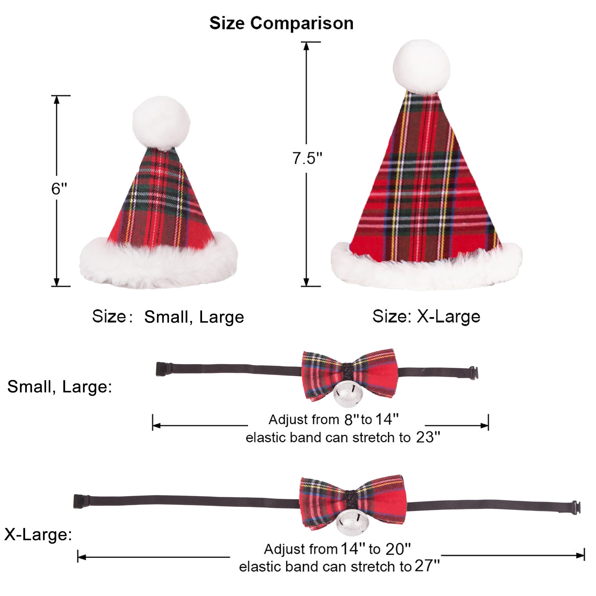 ADOGGYGO Świąteczna bandana dla psa, czapka, muszka, stylowa czerwona krata, czapka bożonarodzeniowa, szalik, kostium, strój dla średnich i dużych psów, zwierząt domowych (rozmiar L)