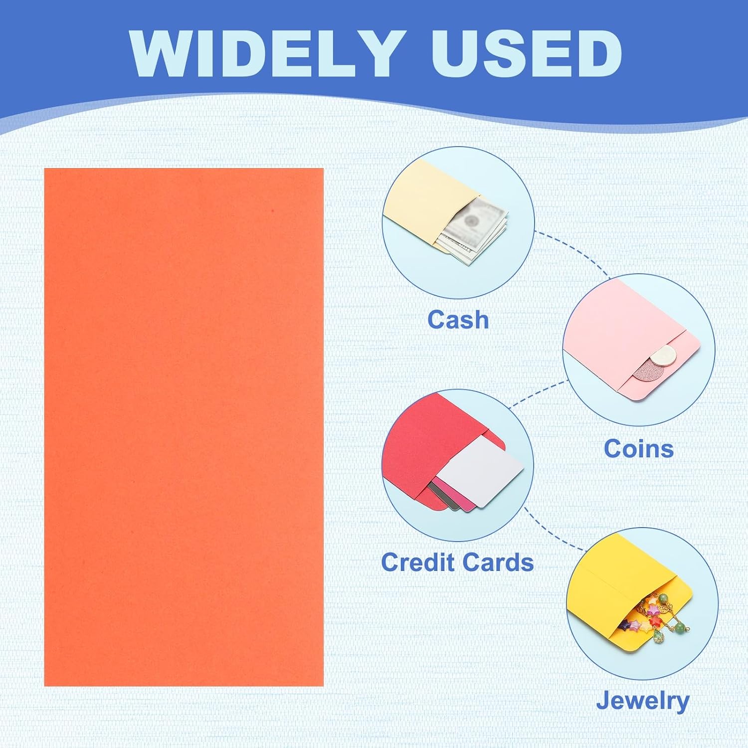 PATIKIL Money Envelope, 100 Pack 6.5" x 3.5" Cash Envelopes Money Holder Bags Budgeting Saving Challenge Letter for Gift Coins Checks Tickets Jewelry Passport Card, Orange image 3