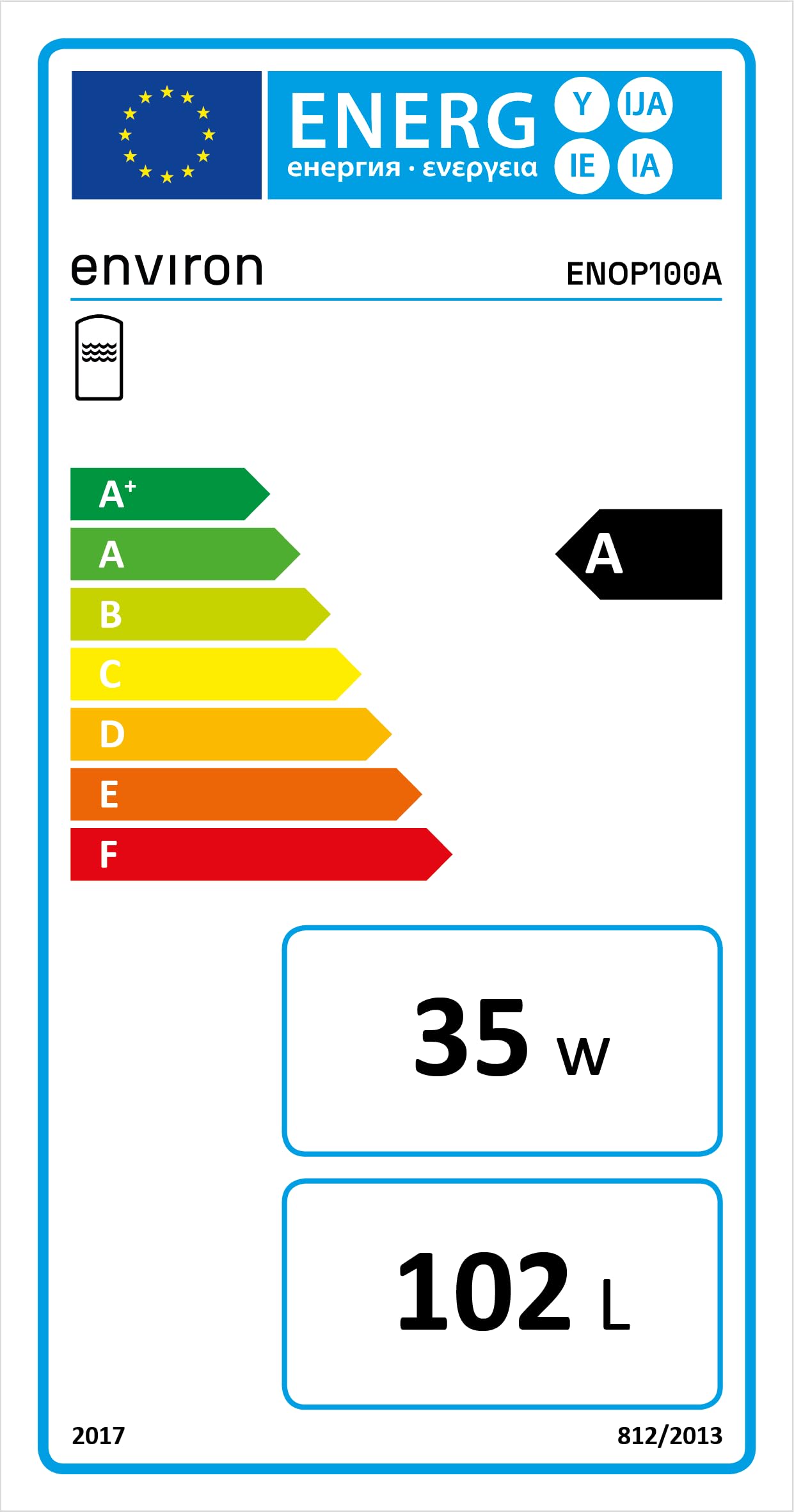 ENVIRON - Kompakt Pufferspeicher aus Edelstahl [40-200 Liter] Energieeffizienzklasse A | Inkl. Wandhalterung & Tauchhülse | Ideal für Wärmepumpen (100 Liter)