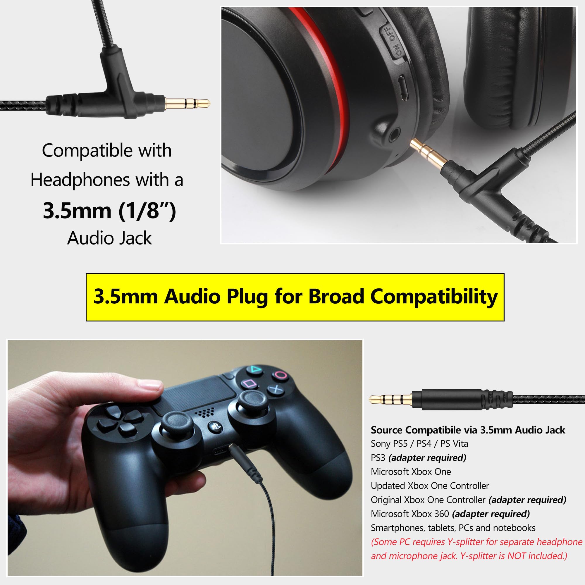 DUNGZDUZ Boom Microphone Cable for Gaming Headsets, 3.5mm Aux Cord with Mic for PS 4/5 or Gaming Controllers, Computers and Phones with Mute Button, 6.6FT Cord (Replacement for vmado BoomPro)