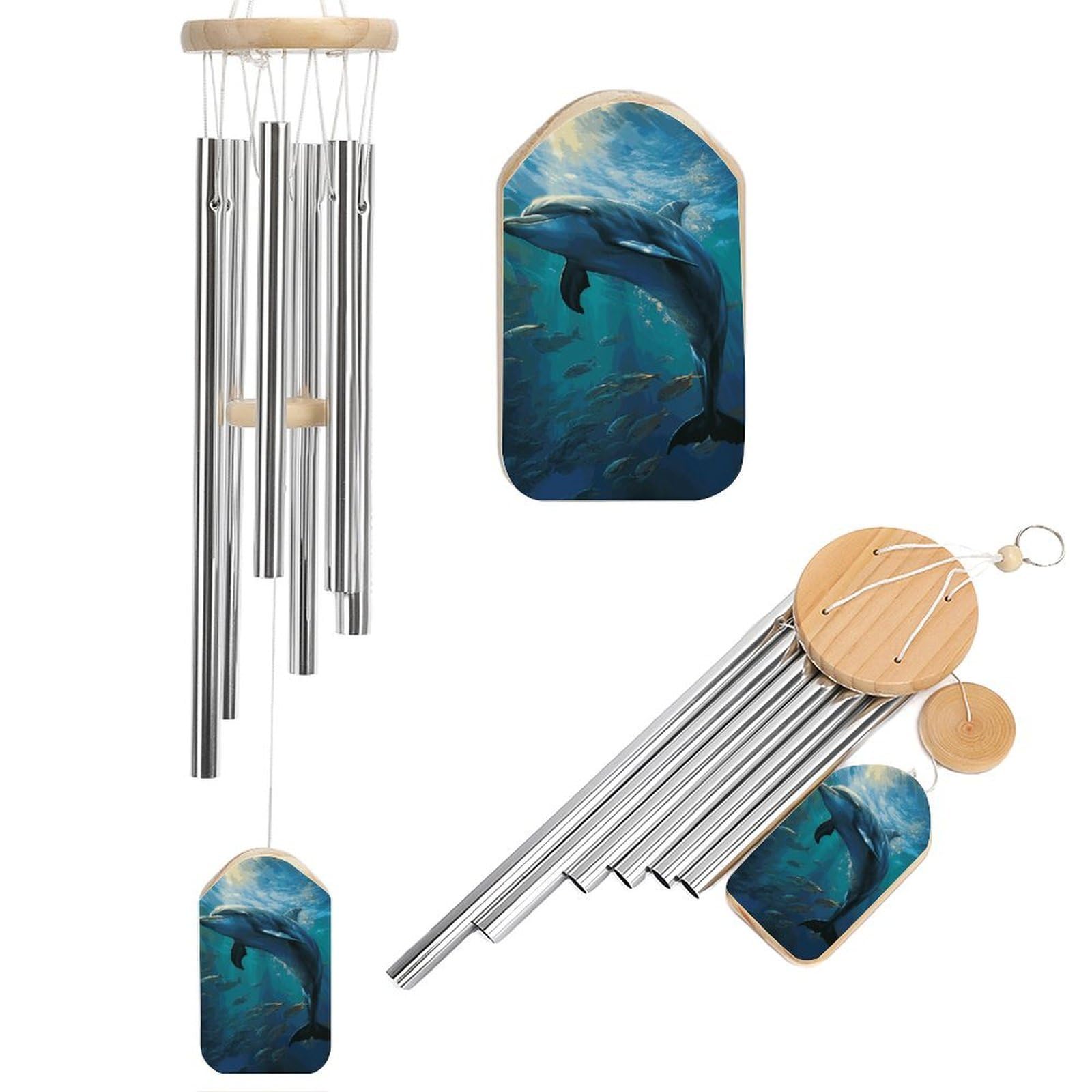 Dolphin in The Deep Ocean Wind Chimes for Outside Memorial Gift Sympathy Wind Chimes Aluminum Tube Windchime with Hook Windbell for Outdoor Patio Garden Decor Housewarming Gift