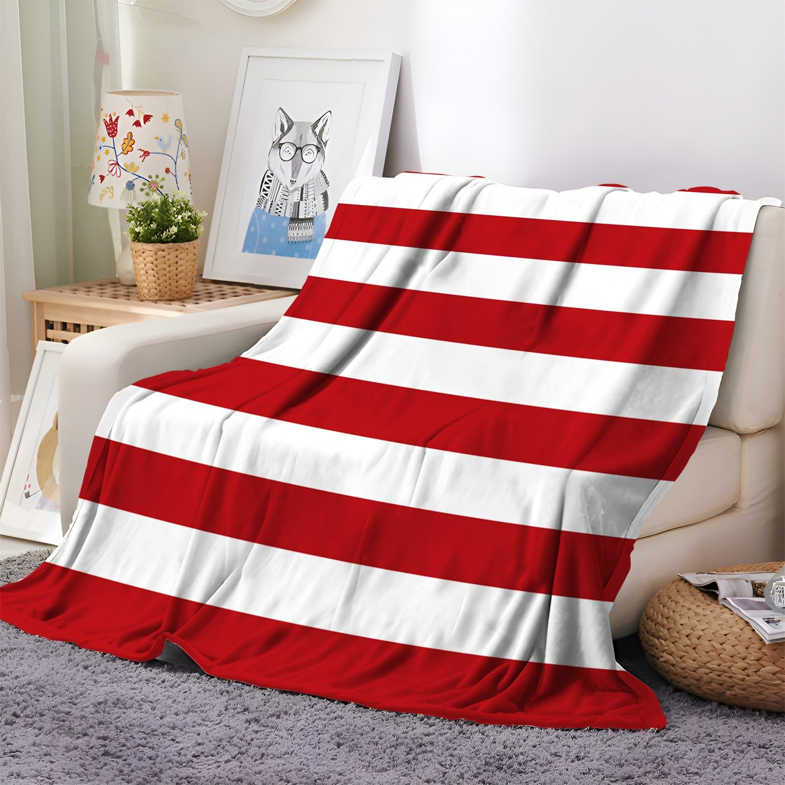 Coperta Pile Strisce geometriche rosse 150x200 cm Coperta Plaid in Pile Sherpa Invernale Morbida e Calda, Plaid Divano Coperta Copriletti Singolo e Matrimoniale Letto