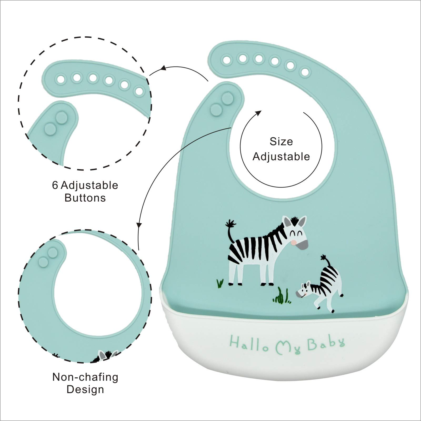 Bavaglini Silicone Bambino 3 Pezzi Neonato Bavaglino Svezzamento con Tasca Raccoglipappa Impermeabili