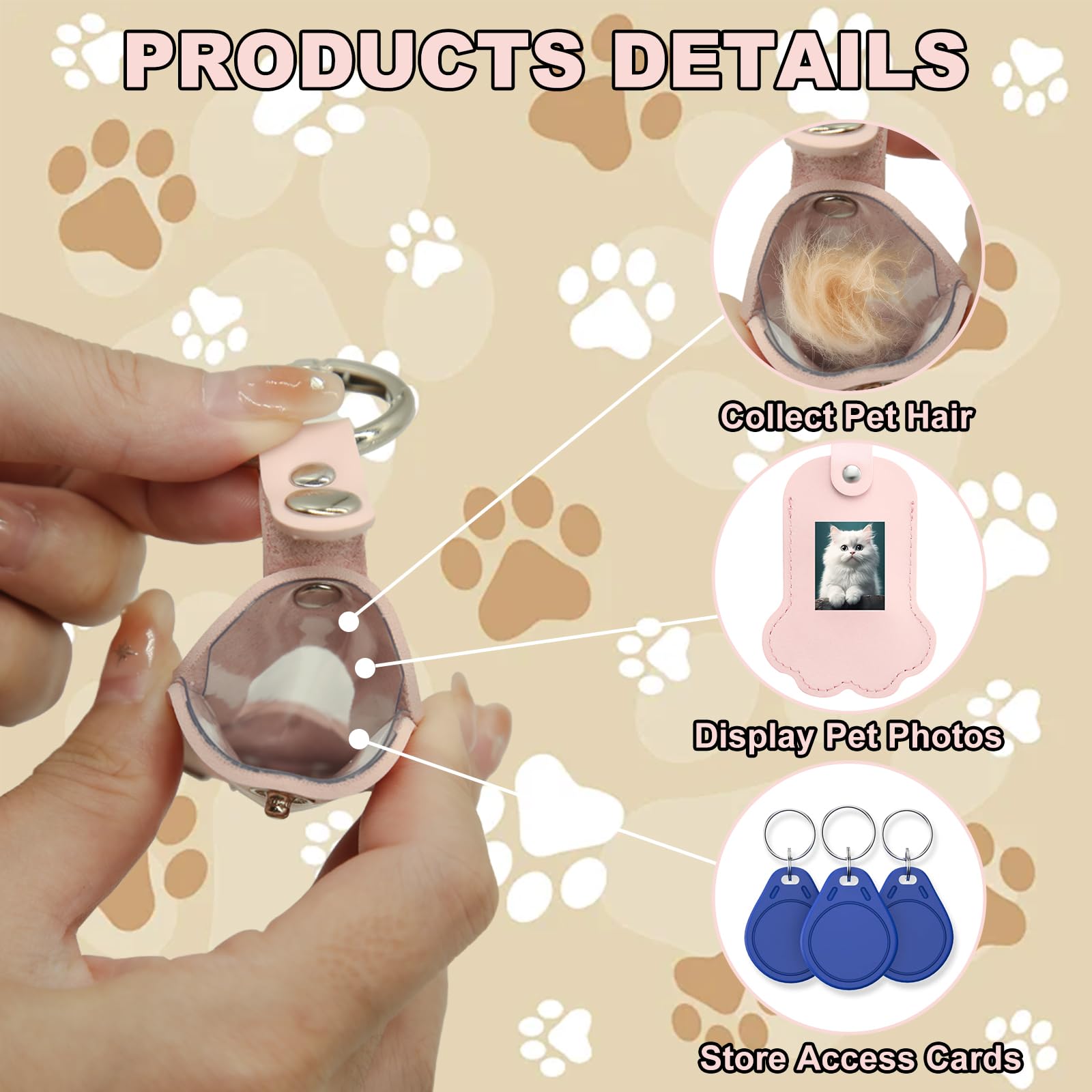 HINGTAI 2Pcs Pet Hair Keychain, Refillable Memorial Charm for Cat & Dog Fur, Photos, Leather Keepsake Gift for Pet Owners - Image 3
