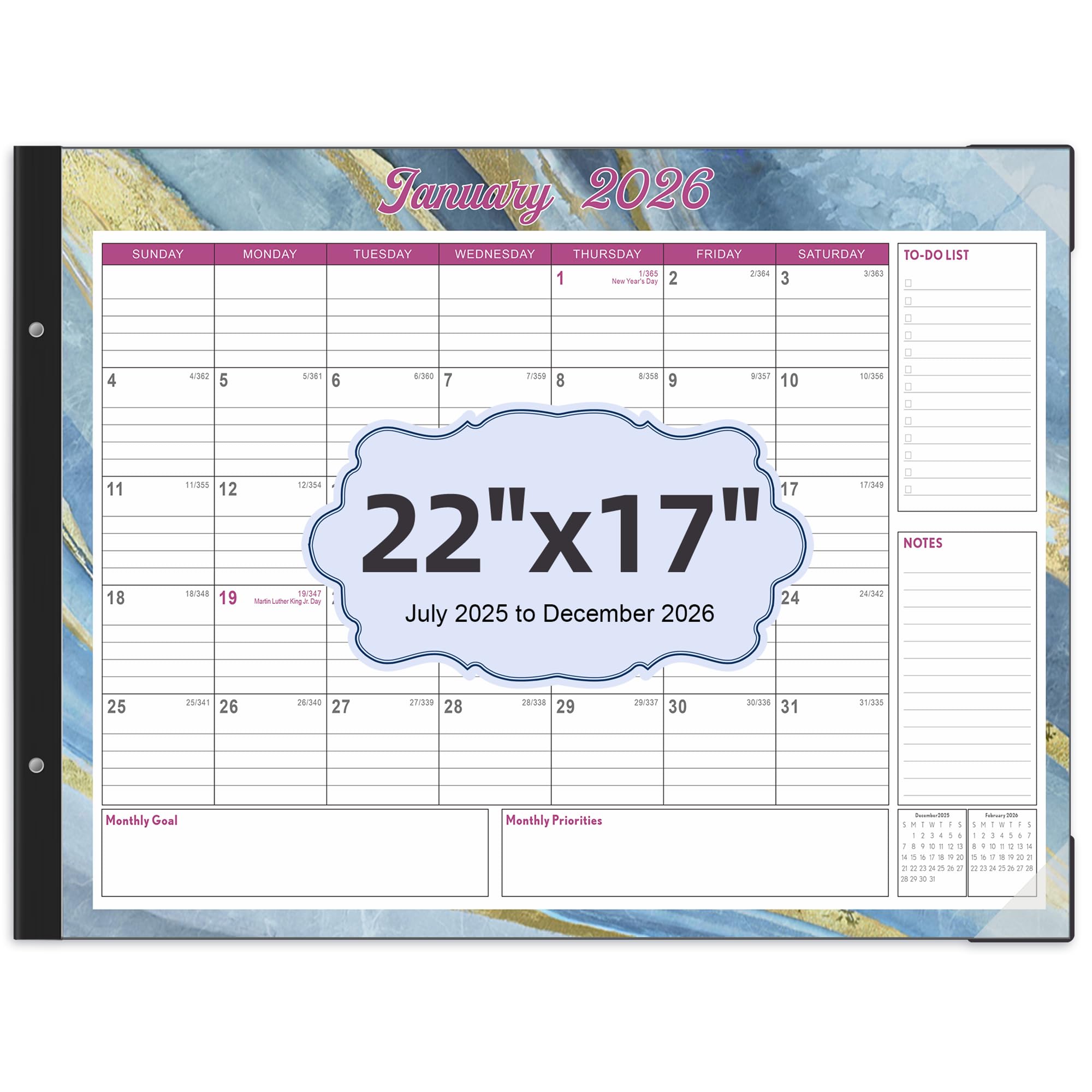Large Desk Calendar 2025-2026 Desk Calendar 22" x 17" July 2025 - December 2026 18 month Desk Pad Calendar