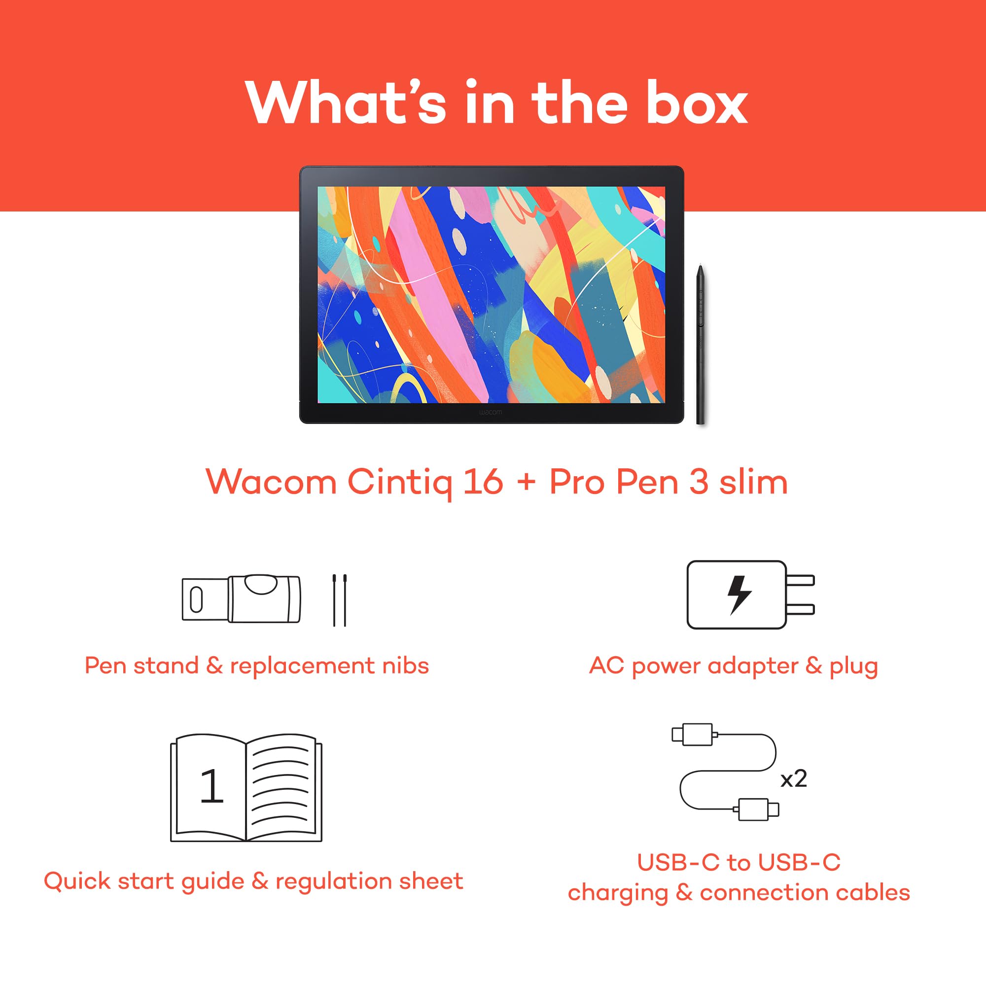 Wacom Cintiq - Tavoletta da disegno con schermo da 16", Pro Pen 3 (senza batteria), 100% sRGB Pen Display per artisti, designer, animazione, sviluppatori di giochi, funziona con Mac, PC