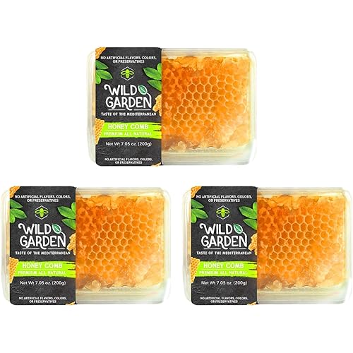 Wild Garden 100% Pure Bee Honeycomb 7.05 Oz - No Additives, No Preservatives, Fresh From The Farm! 7.05 oz Pack of 1- Perfect for Toast & Tea - Health-Conscious Treat (Pack of 3)