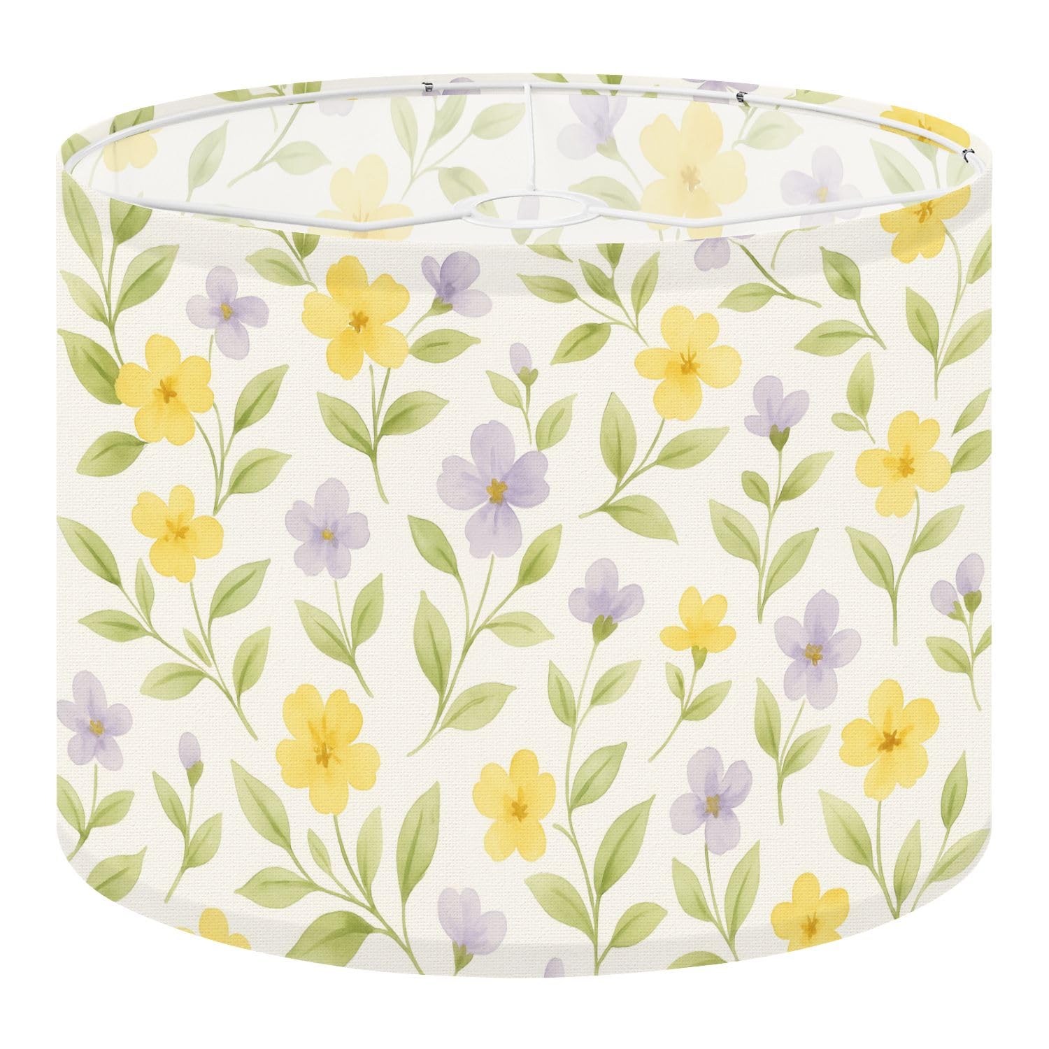 Drum Lamp Shade Large Lampshade Yellow Purple Watercolor Floral White for Floor Lamps Table Lamps Pendant Light Linen Lampshades Replacement Bedside Light Shades