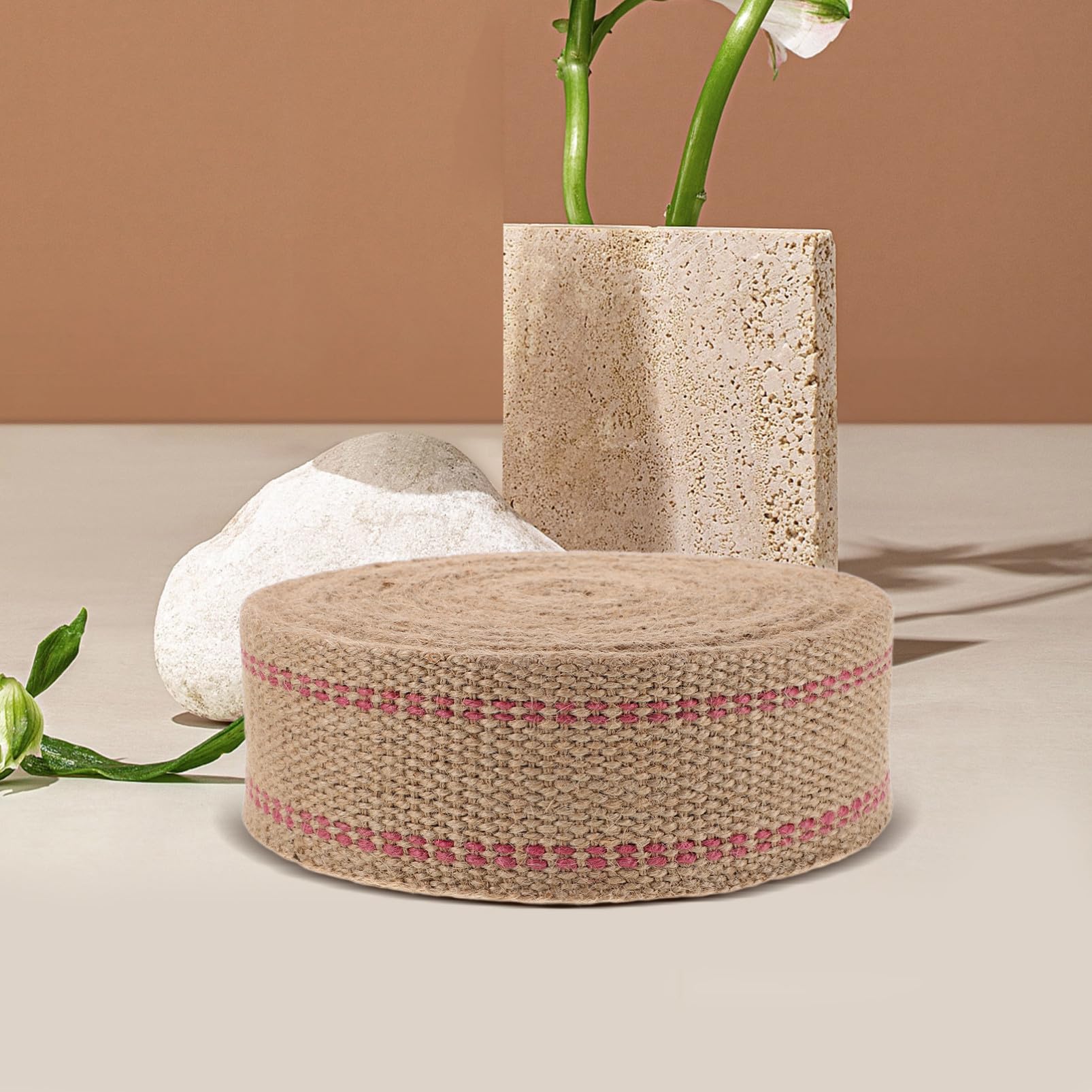 Rotes Juteband Bastel Jute Gurtband mit Roten Streifen Robust und Atmungsaktiv für Stuhlreparaturen und Gartenbinden