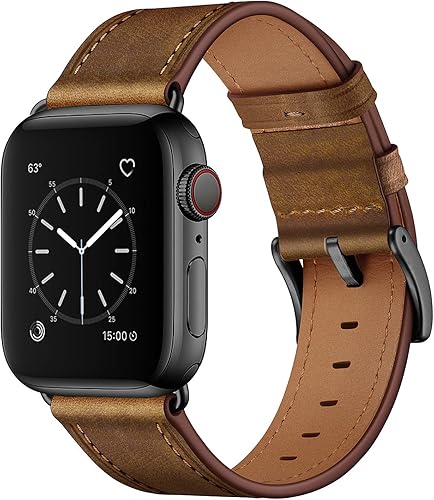 Miniatura 8 de OUHENG Compatible con correa de Apple Watch de 1.73 y 1.65pulgadas, correa de repuesto de cuero genuino compatible con Apple Watch Series 654321SE,