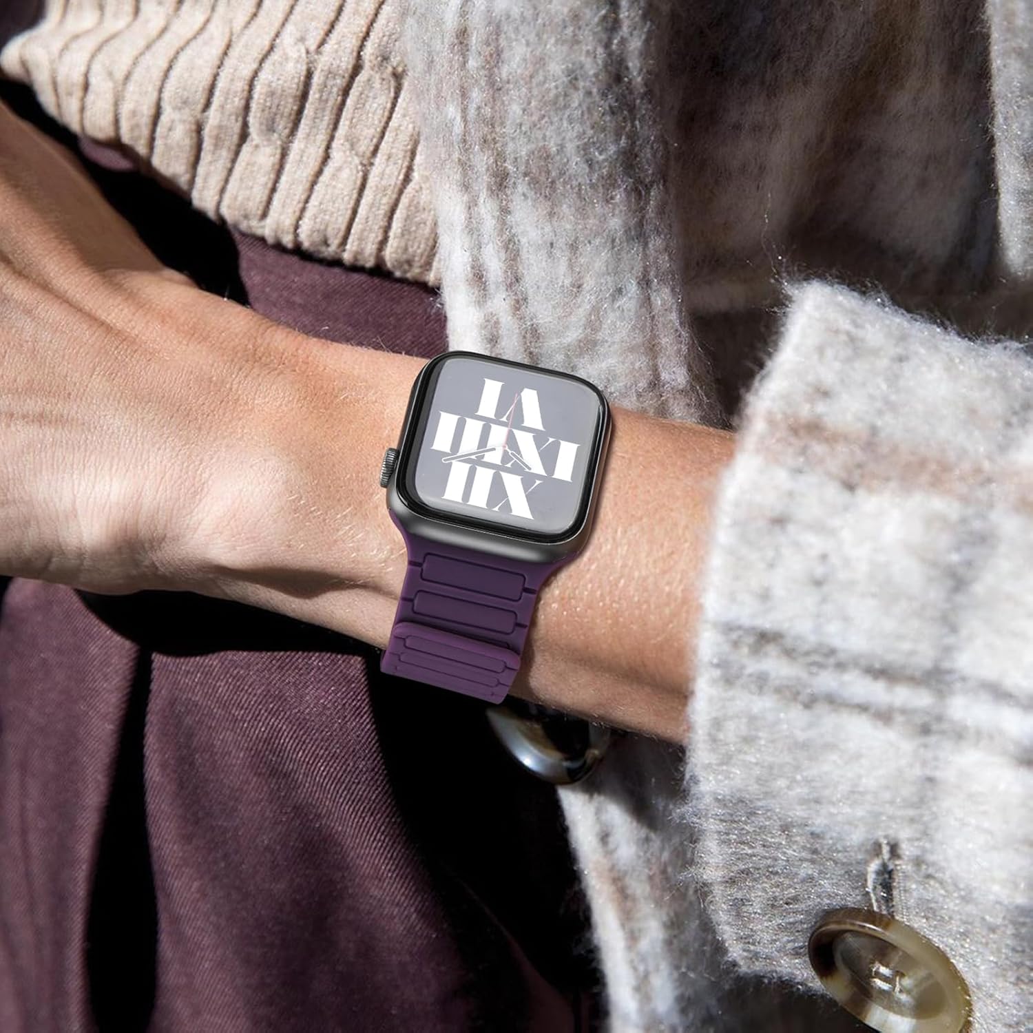 Magnetic Silicone Compatible with Apple Watch Band Ultra 2 ＆Ultra 49mm 46mm 45mm 44mm 42mm 41mm 38mm for Woen men, Magnetic Silicone Soft Adjustable Wristband Replacement Strap for iWatch Series 10 9 8 7 6 5 4 3 2 1 SE (Plum/Berry Purple, 38/40/41/42mm(Series 10)) - Image 5