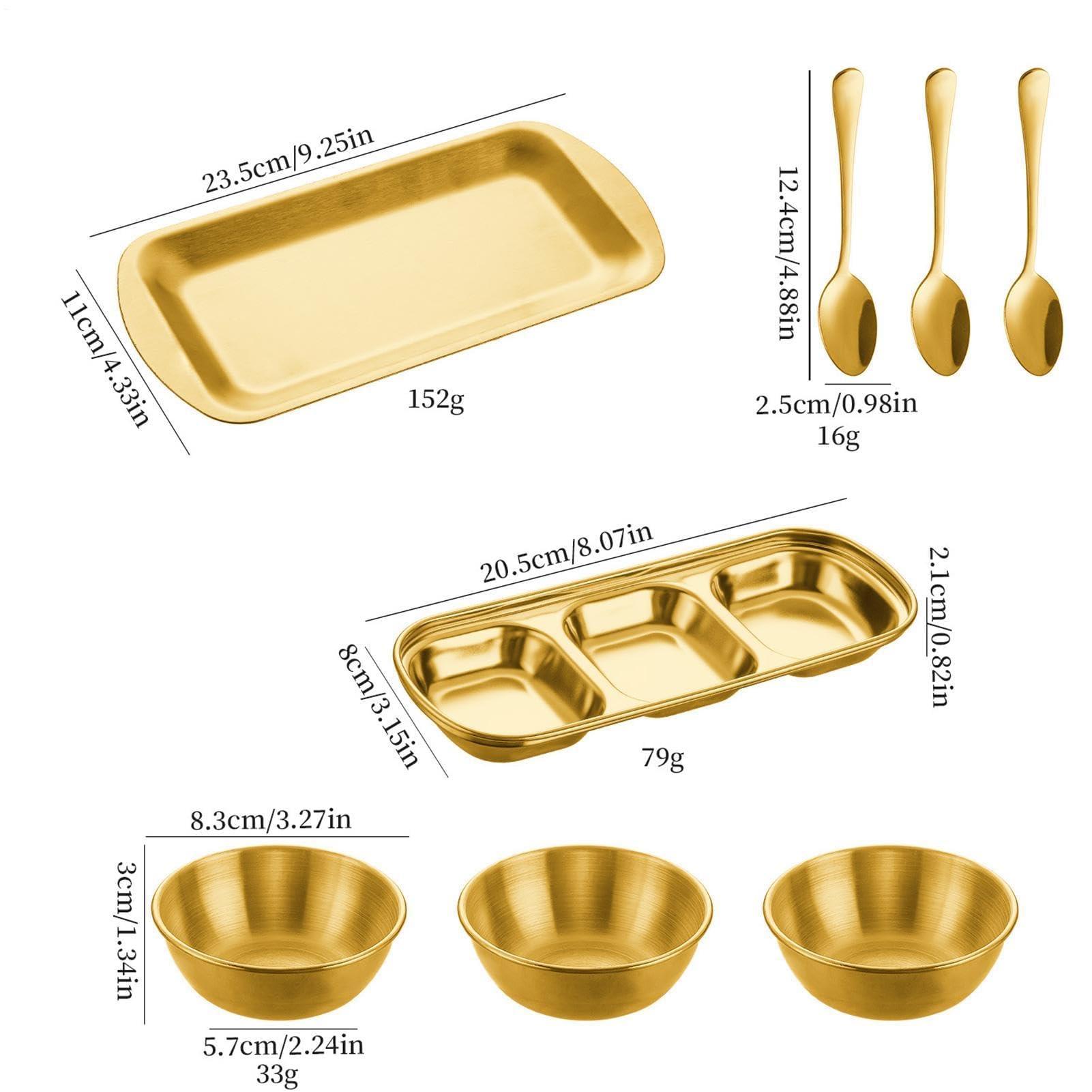 Ciotole per salsa di soia, 8 pezzi, in acciaio inox, con 3 scomparti, per sale, zucchero, ketchup, aceto, pentola calda, barbecue, feste in cucina, ristorante