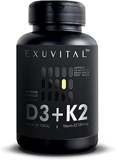 D3 & K2 Vitamin Supplement, Vegan D3 1000 IU & K2 MK7 120 mcg for Bone, Heart & Immune Support, Non-GMO, Gluten-Free, 60 Vegan Capsules, 2 Months Supply