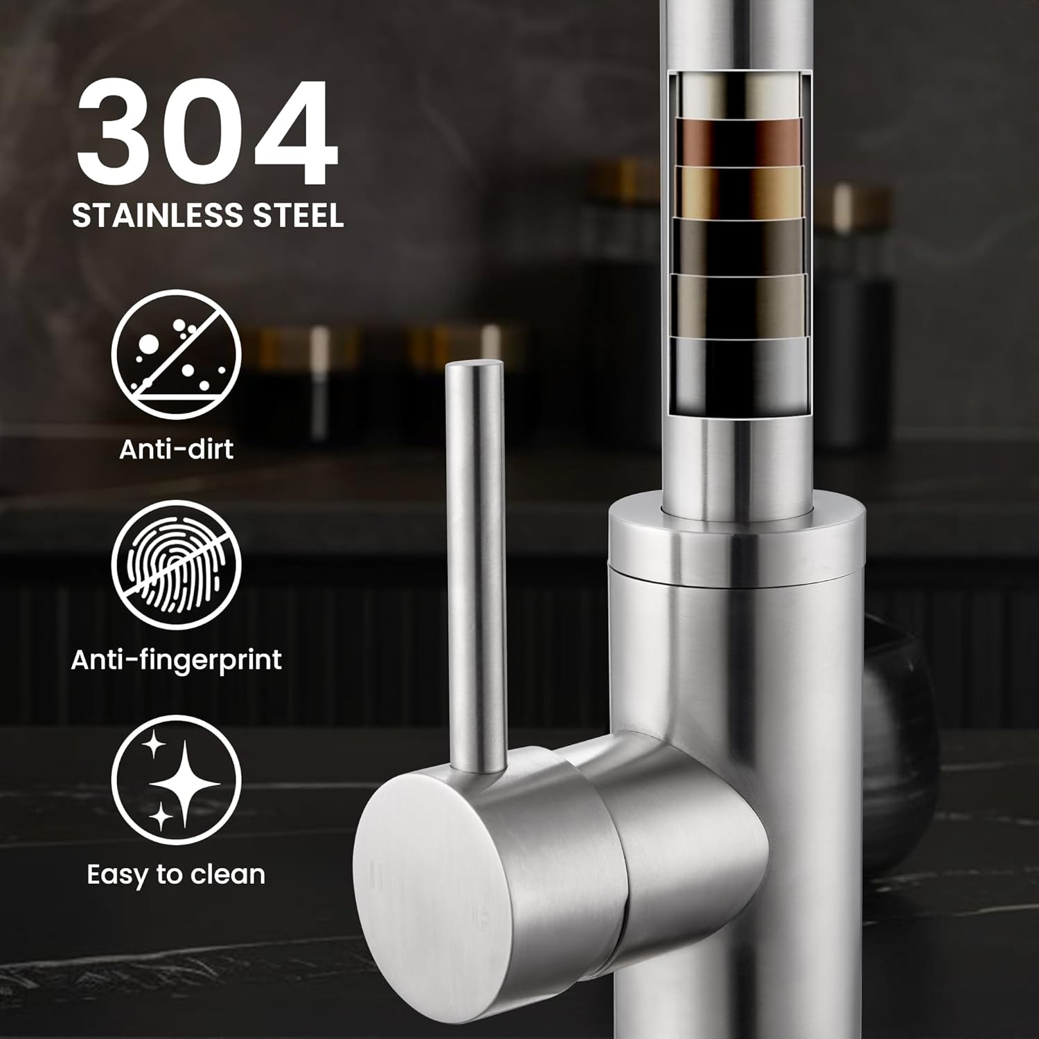 KPW Kitchen Faucet with Pull-Down Sprayer, Brushed Nickel, High-Arc Single Handle, Stainless Steel, Fits 1 or 3 Hole Sink - Image 5