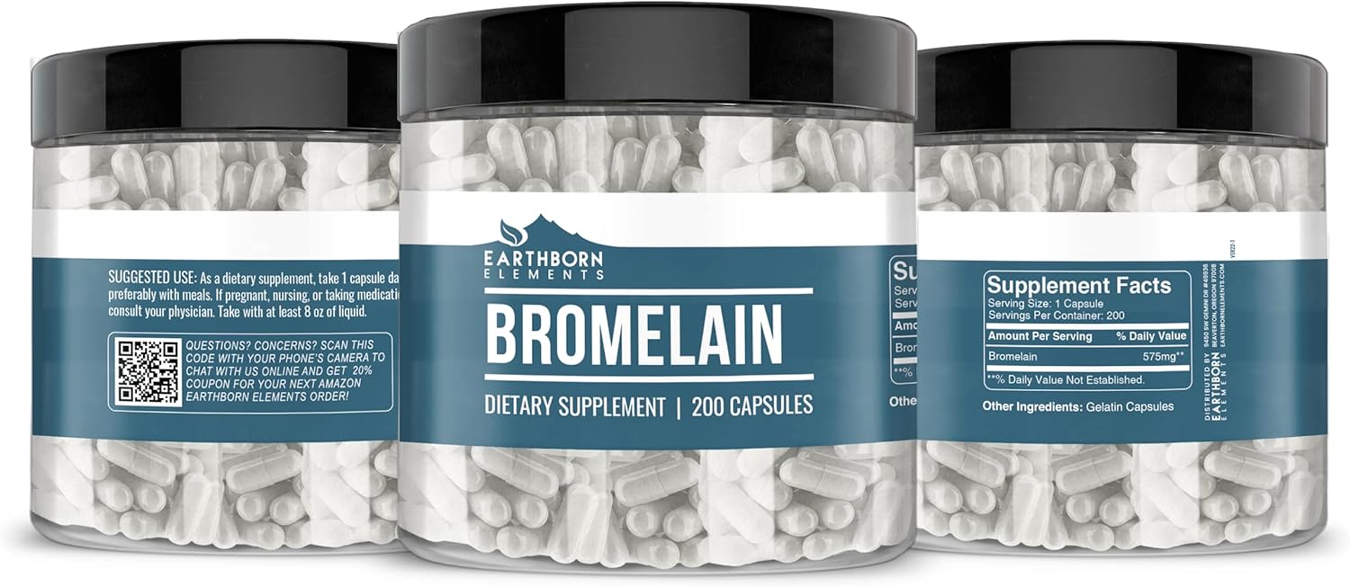 Buy Earthborn Elements Bromelain 200 Capsules, Pure & Undiluted, No