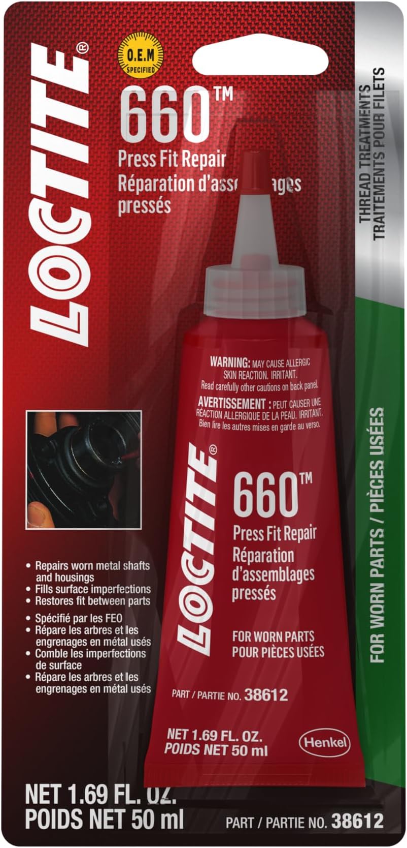 Loctite 38651 Quick Metal Retaining Compound (660 Press Fit Repair 50-Mililiter Tube)