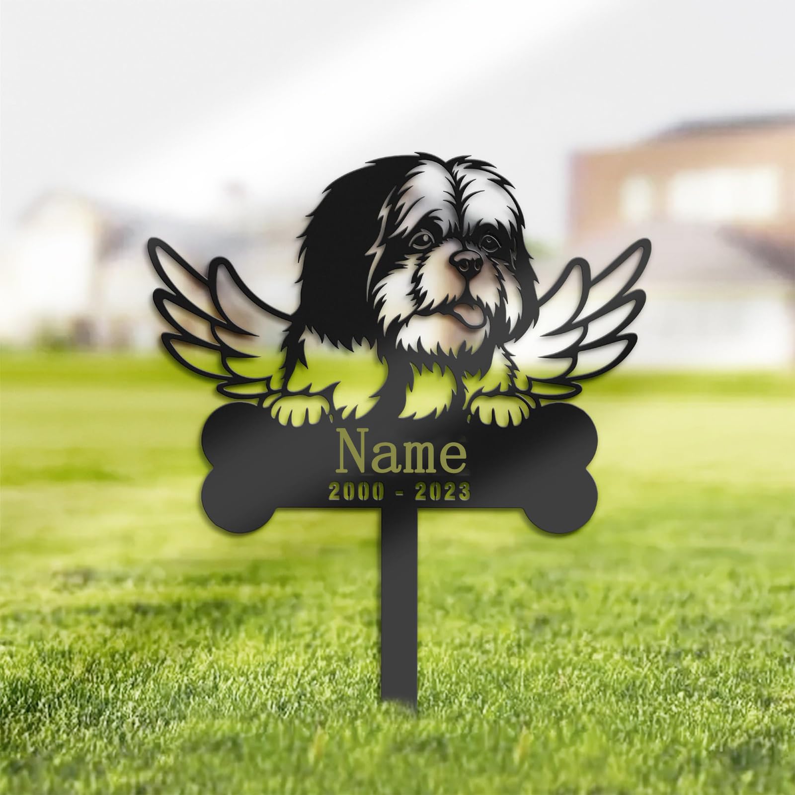 HDBMHDBM Custom Shih Tzu Dog Memorial Metal Sign, Personalized Memorial Stake, Outdoor Sign, Sympathy Gift, Garden Yard Lawn Cemetery Decor