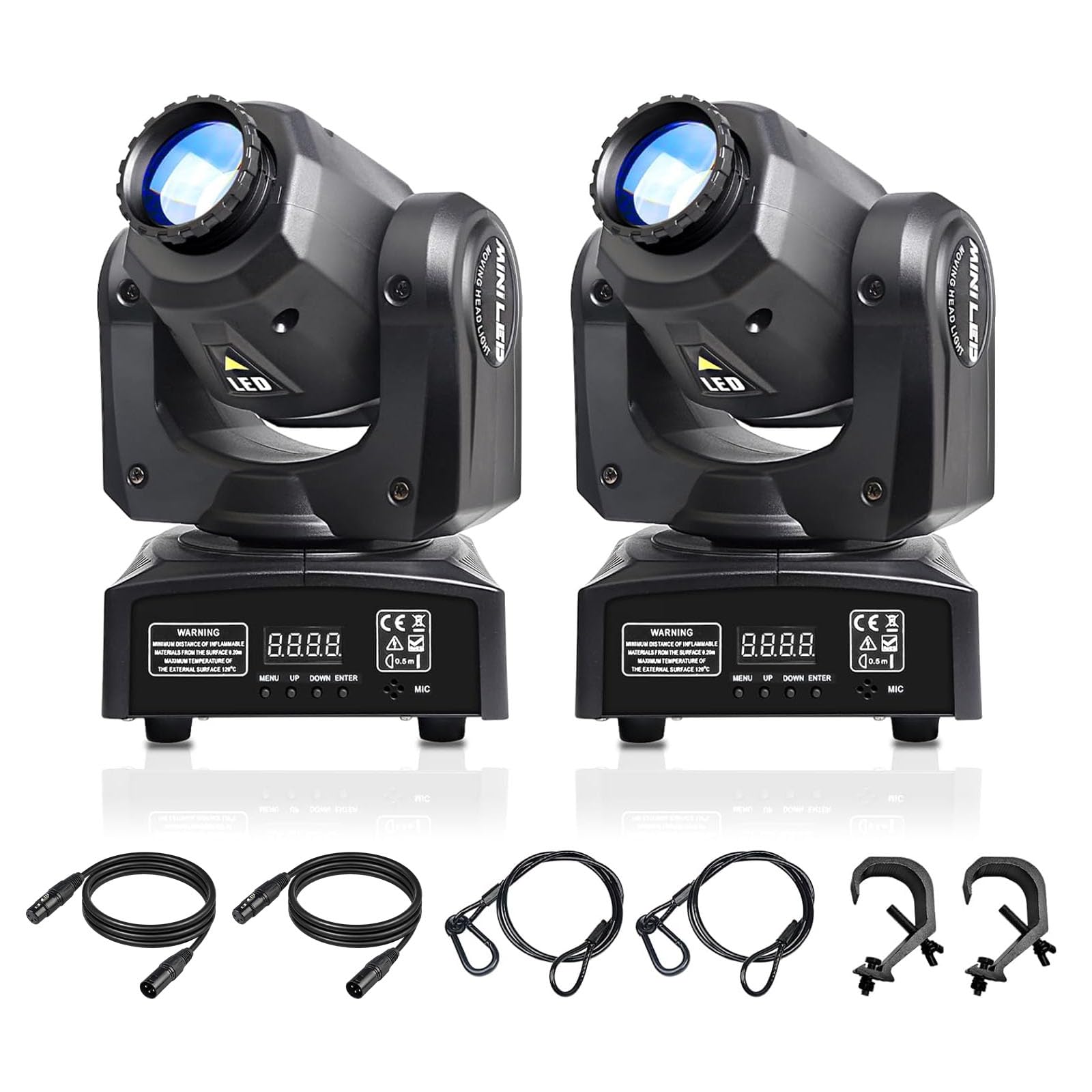 2Pack Teste Mobili dj Spot Led Luci Discoteca a Ritmo di Musica, Disco Lights Dmx512 con 8 Gobos e 8 colori Lampade da Discoteca Attivata dal Suono, Luci Led Discoteca Rotante Teste Mobili Luci dj