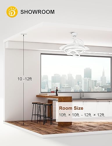 Miniatura 2 de Ventilador de techo retráctil de 42 pulgadas, ventiladores de techo modernos con control remoto de luces, motor CC silencioso de 6 velocidades, luz