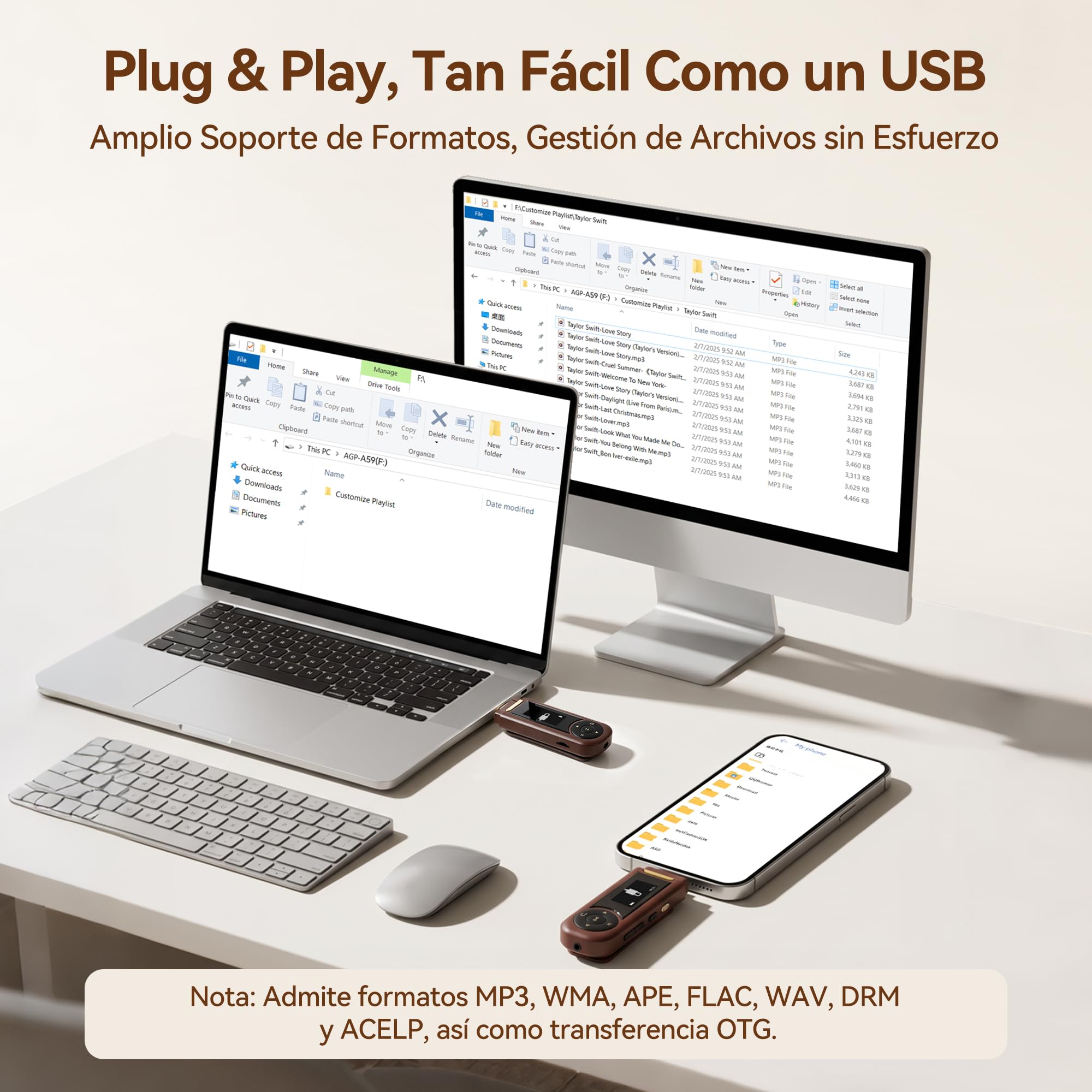 AGPTEK Reproductor MP3 64GB con Clip Bluetooth 5.3 para Deporte Marrón
