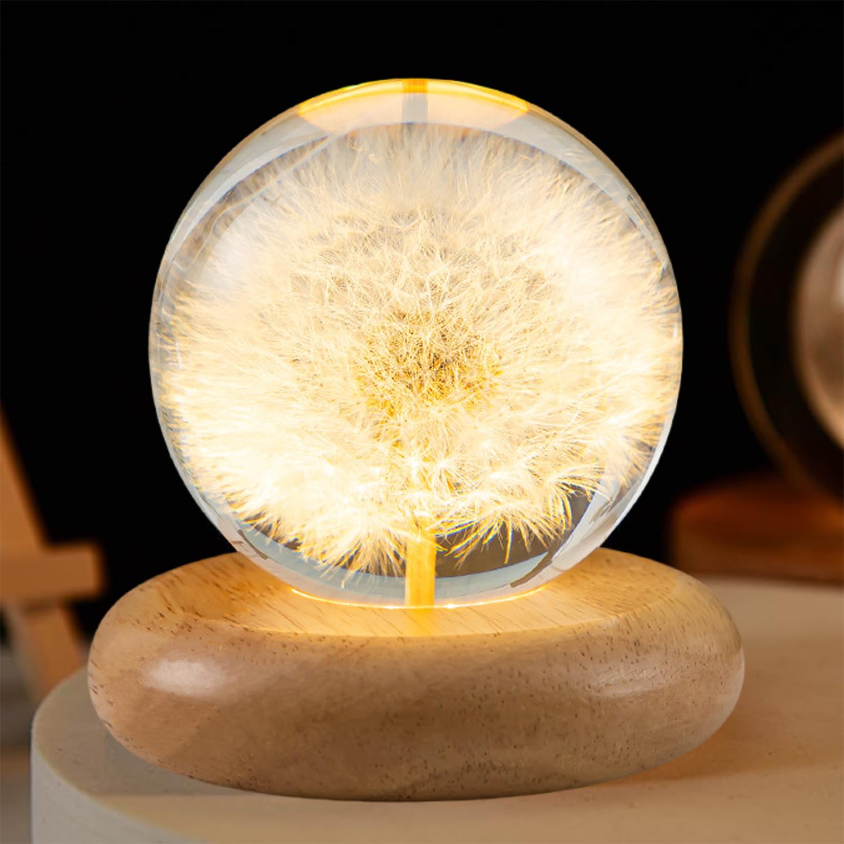 Dandelion Ball Night Light 2 76 inch Ball Night Lamp with Wooden Base Fall Decorations for Home Gift