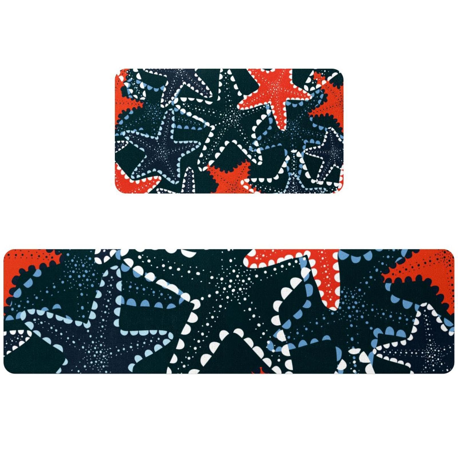 Tapete de cocina lavable de 2 piezas, alfombra absorbente azul y roja para el hogar