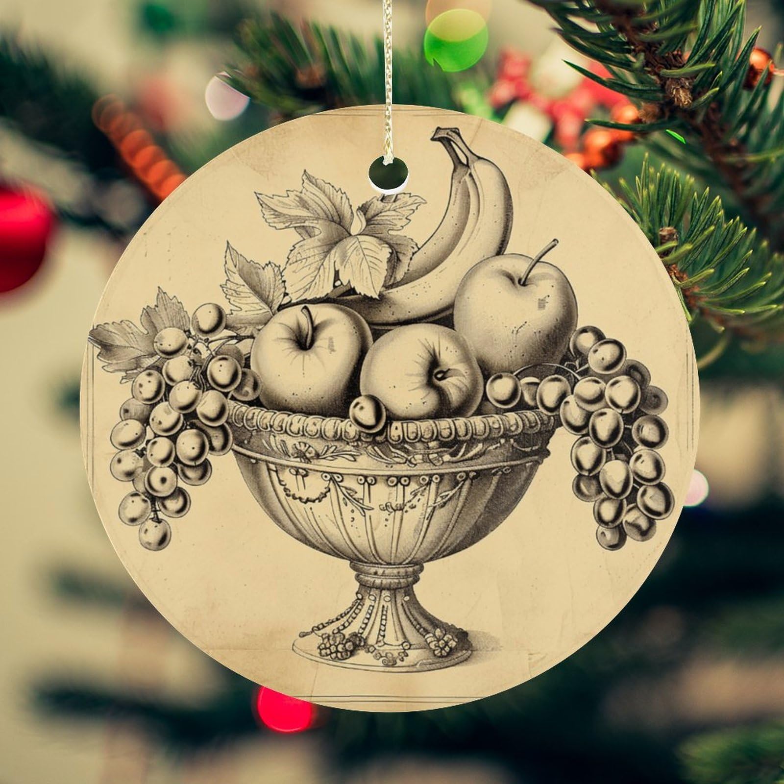 an Elegant Bowl Christmas Ornament for Christmas Tree Ceramic Round Ornament Winter Holiday Keepsake Gift 2.7" Christmas Tree Hanging Decorations Circle Ceramic Pendant Xmas Gift