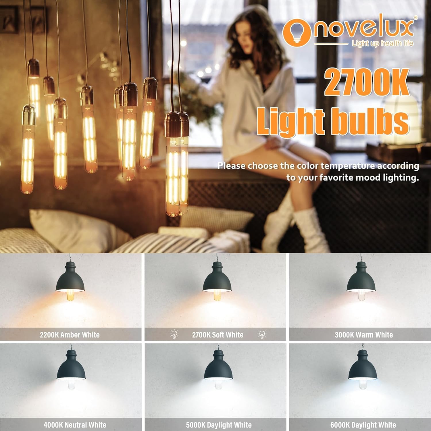 8.9IN LED Light Bulbs E26 Base, 6W 800LM 2700K Soft White T10 T9 Vintage Edison Bulbs Dimmable, AC 120V Equal 80 Watt Clear Glass Long Tubular Filament Bulb, UL Certified - 2Pack