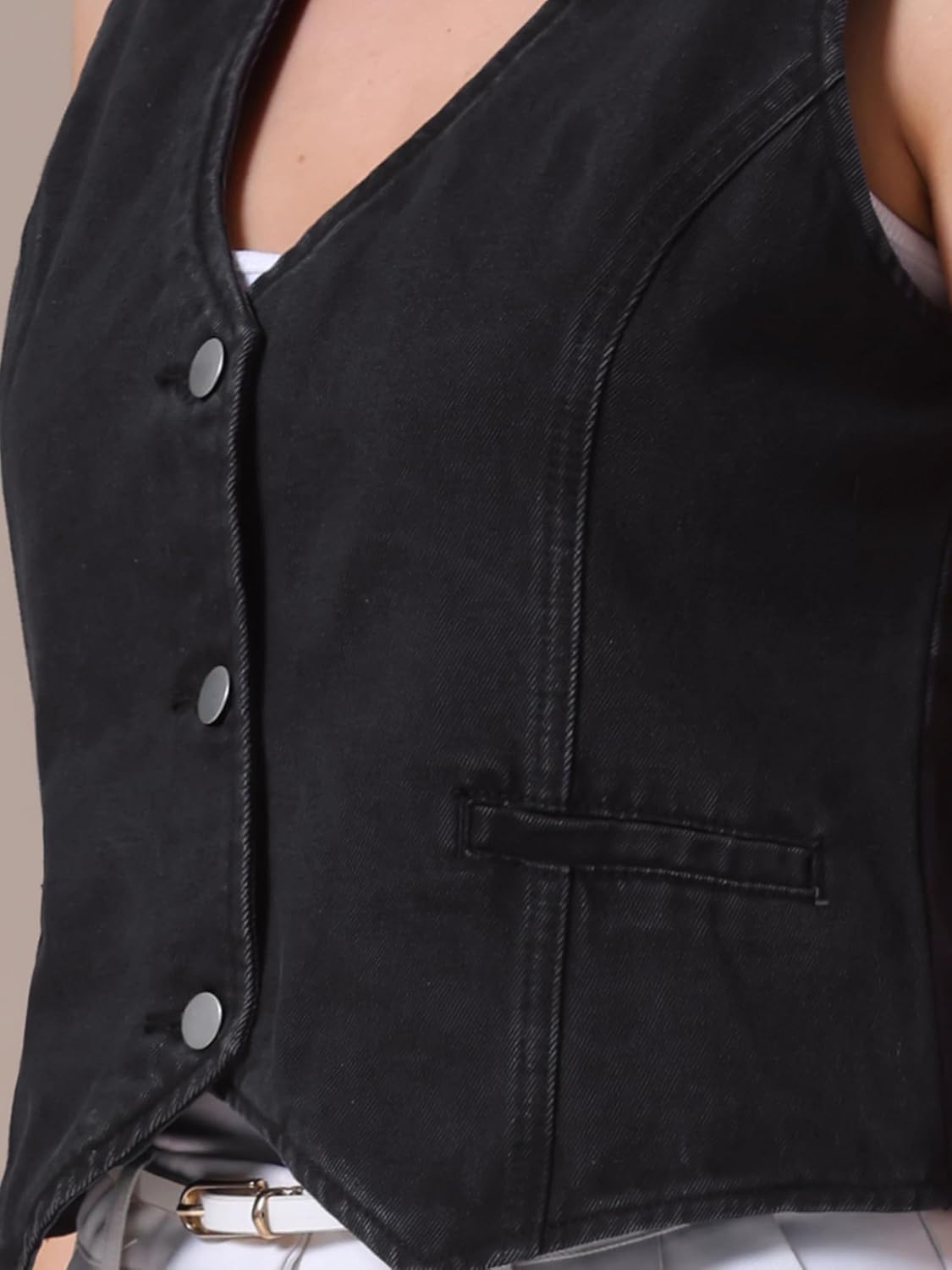 Women's Denim Vest V Neck Button Down Sleeveless Waistcoat Vest Top Western Outfits Casual Jean Vests - Image 5