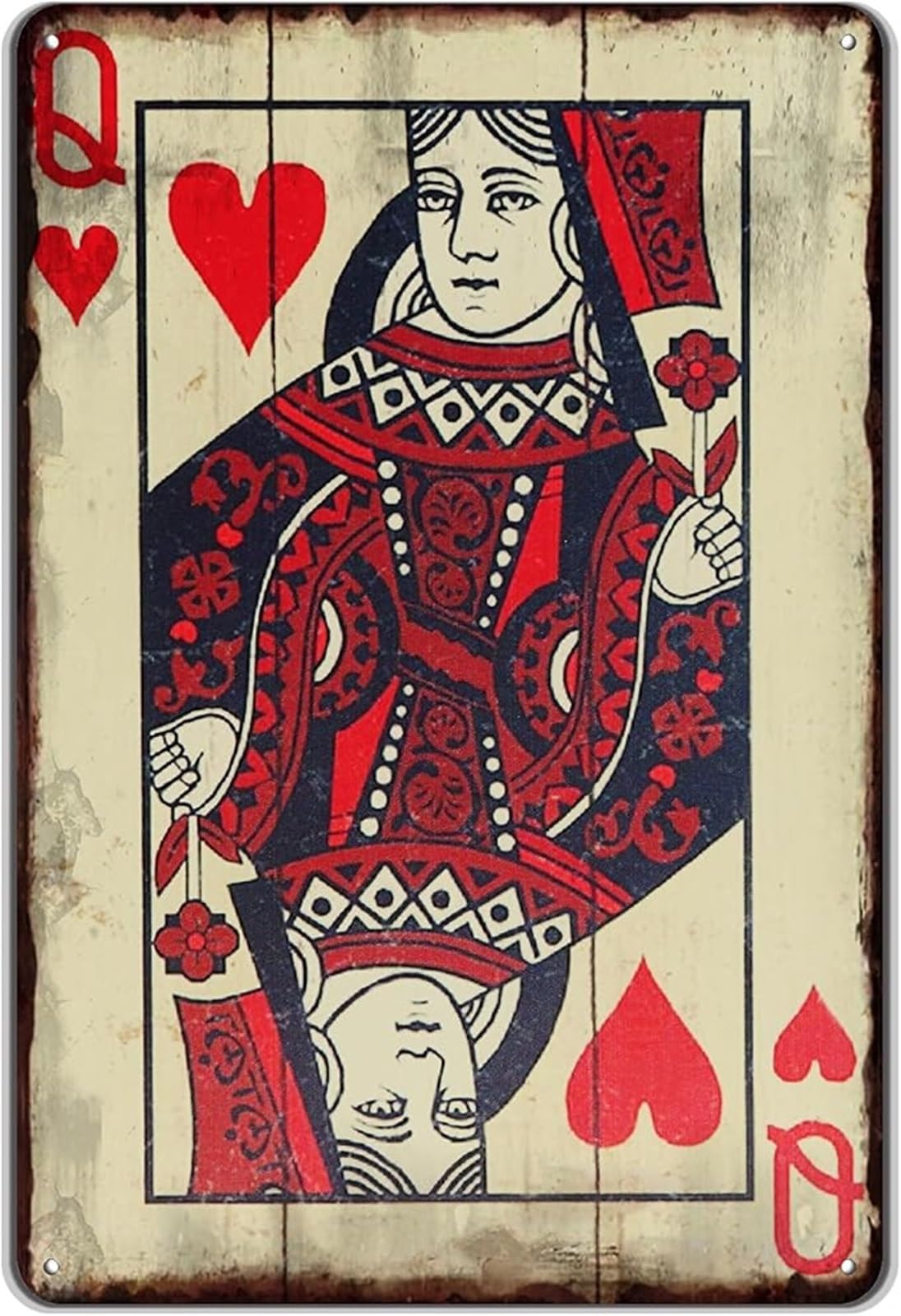 GYQYJPFZM Rustic Poker Heart Queen Metal Sign Retro Tin Wall-Art for Man Cave Bar Game Room Home Pub Garage 8 X 12 in