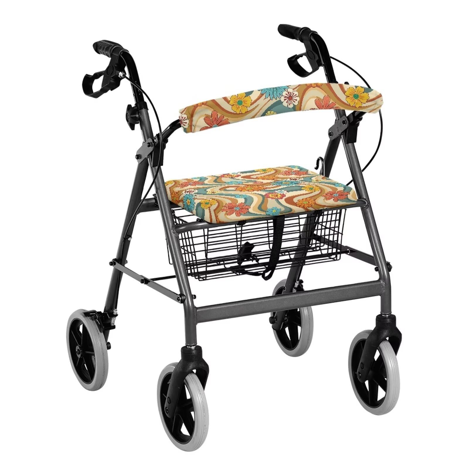 Retro Swirl Floral Accessories for Rollator Walkers Pattern Universal Rollator Walker Seat and Backrest Covers Walker Seat Covers for Ladies