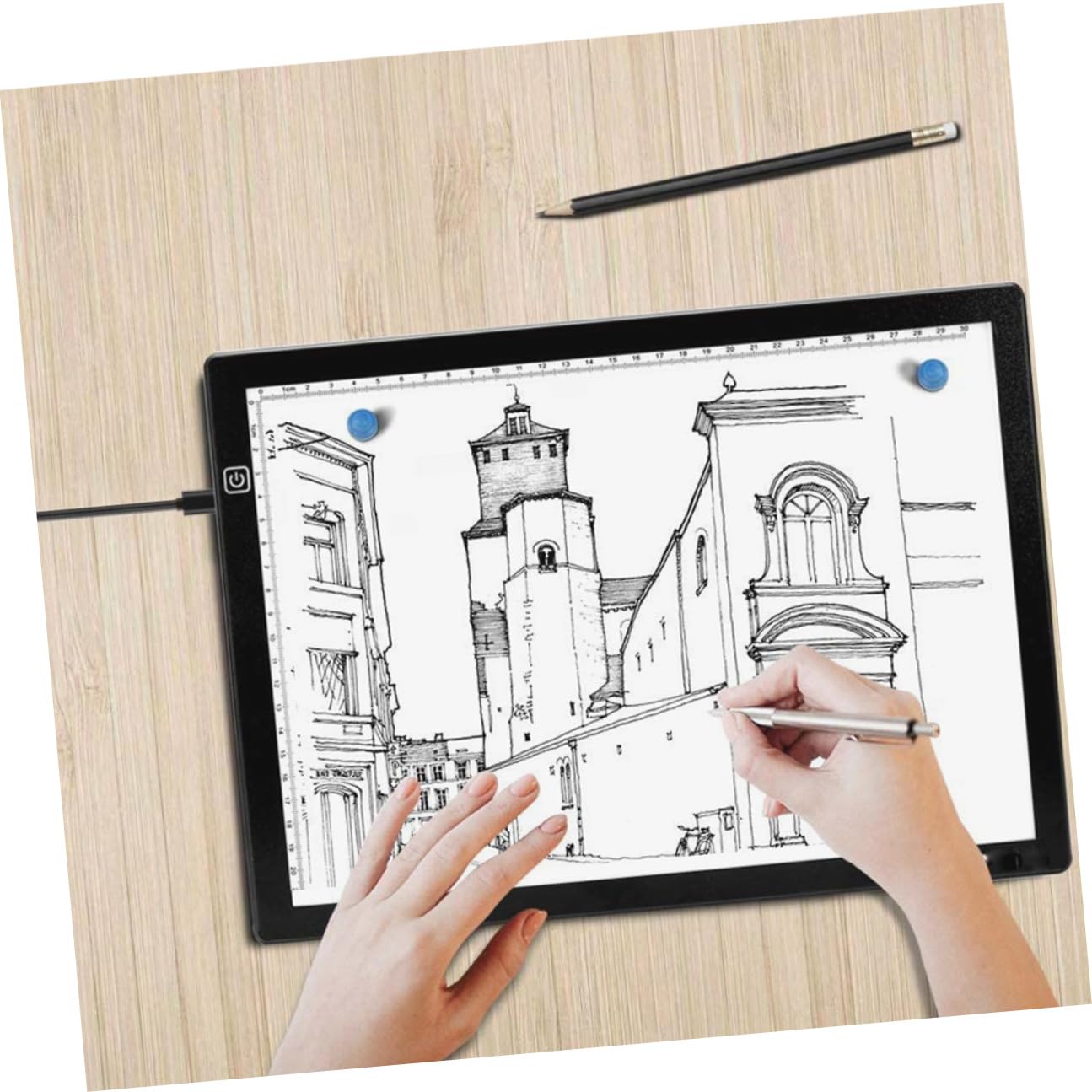 Cabilock Table Lumineuse A4 LED de Traçage Surface Acrylique, Faible Consommation, Aimantée 2 Aimants, pour Dessin et Embossage Artistique