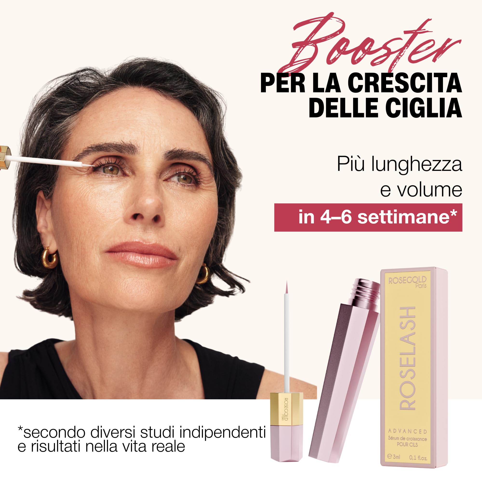 ROSEGOLD ROSELASH Advanced Siero Ciglia Eyelash Serum Lash Serum per Ciglia Più Lunghe Folte e Spesse - 95% Naturale - Made in France - Senza Ormoni Senza Profumo Vegan