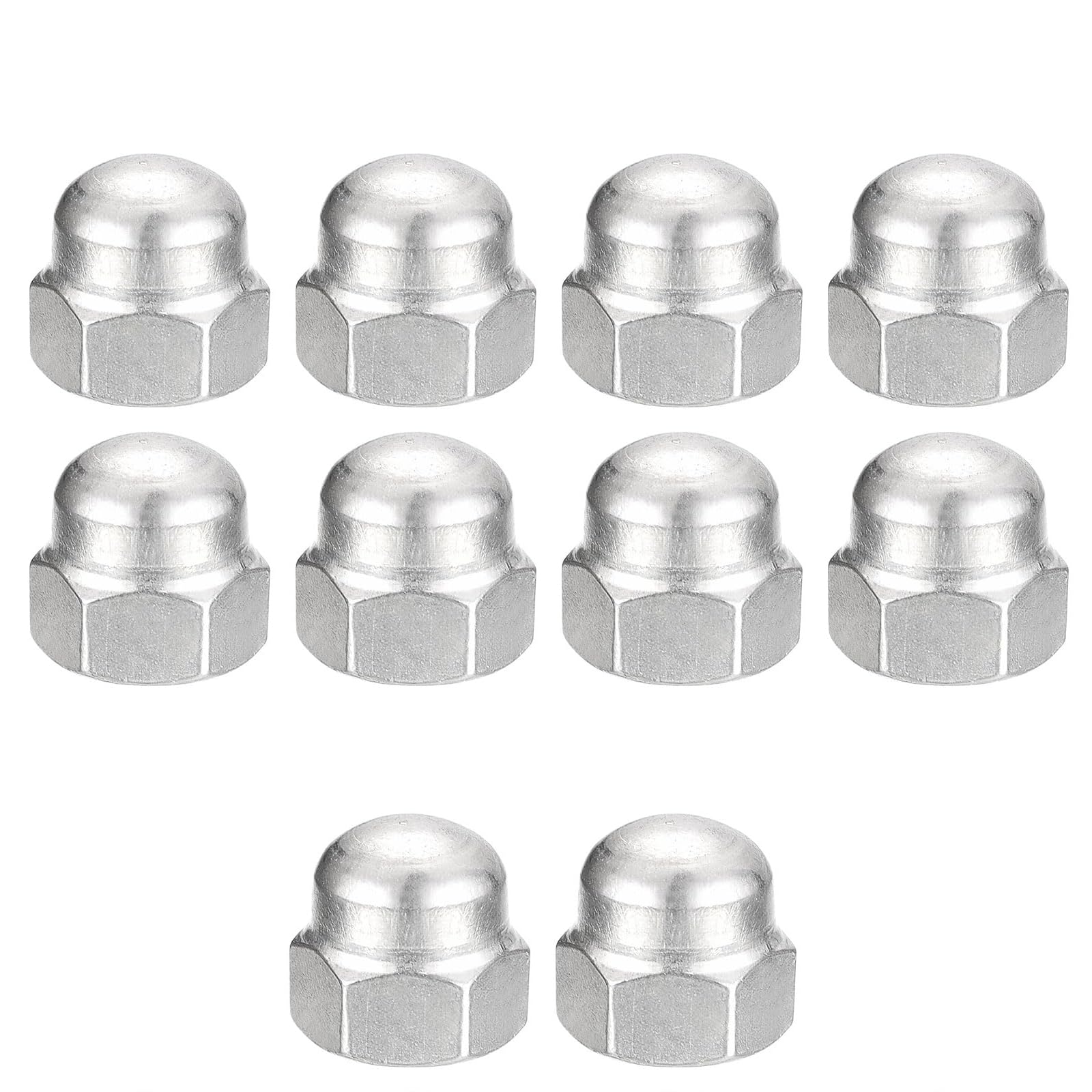 Unifizz 3/8-16 Acorn Cap Nuts,10Pcs 304 Stainless Steel Hardware Nuts, Acorn Hex Cap Dome Head Nuts for Fasteners (Silver)