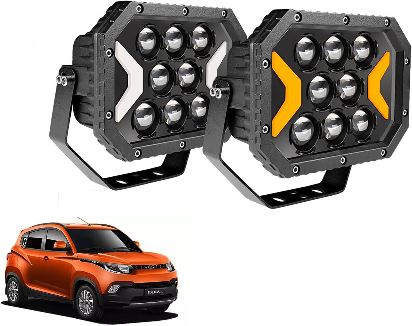 Auto Pearl Auxiliary Light, 5X7 Inch Square LED Work Spot Arrow Light DRL Driving Fog Off-Road, White, Yellow Color lights compatible with KUV 100 2016 (Pack of 2)