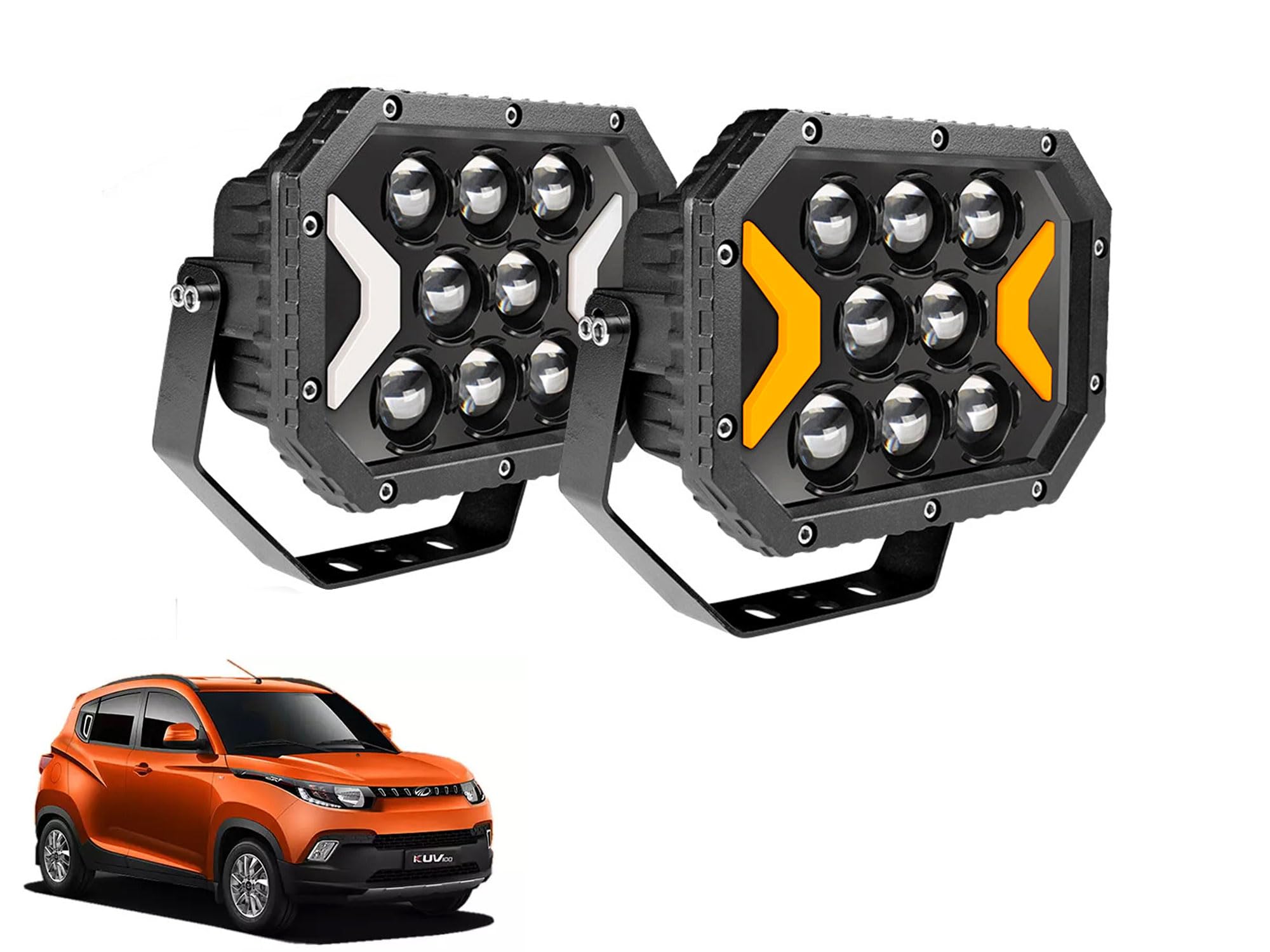 Auto Pearl Auxiliary Light, 5X7 Inch Square LED Work Spot Arrow Light DRL Driving Fog Off-Road, White, Yellow Color lights compatible with KUV 100 2016 (Pack of 2)