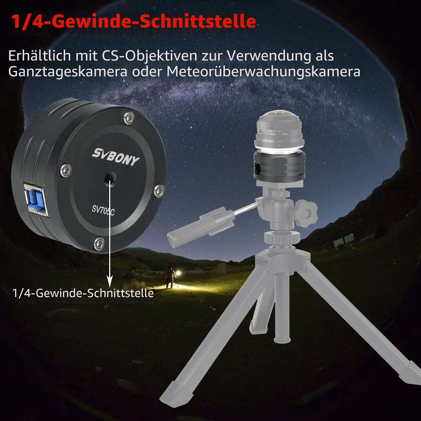 Svbony SV705C Astrokamera, USB3.0 FarbKamera mit IMX585 Color CMOS ST4 Port Groß Full Well, Dual Gain HDR Hohe NIR Empfindlichkeit, Teleskop Okular Kamera für Planetare Fotografie EAA Bildgebung