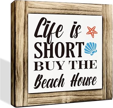 Life is Short Buy the Beach House Sign, Beach House Sign, Beach Decor, Summer Decor Sign, Decorative Plaque Box Sign, Costal Home Decor, Beach House Decor for Front Door, Shelf Table Decoration