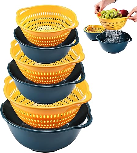 LRECNOM Colador de 6 piezas con cuenco colador de plástico para pasta verduras y frutas sin BPA apto para lavavajillas grande azul