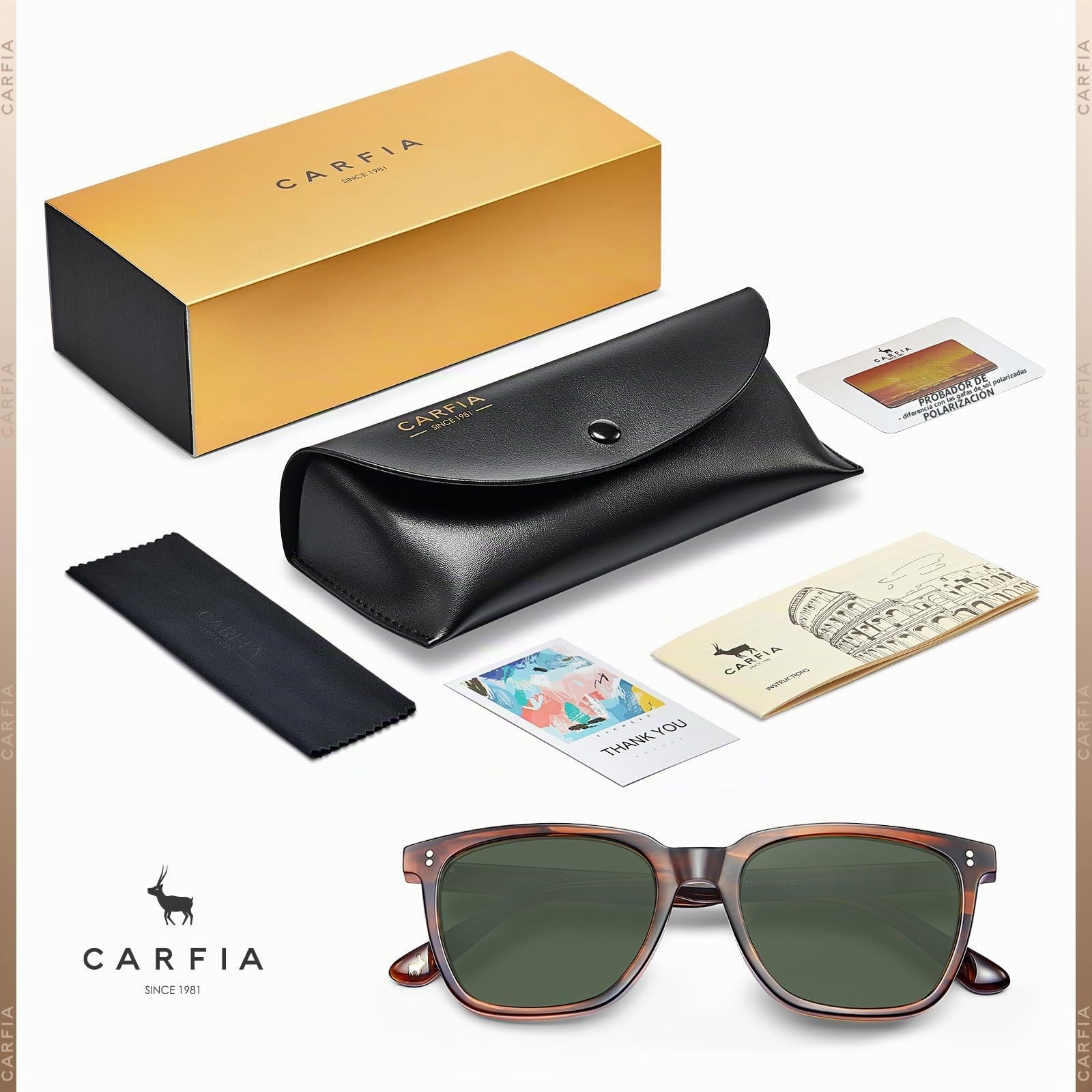 Carfia Gafas de sol Hombre Polarizadas Retro Cuadradas 100% Protección UV para Conducir Viajar