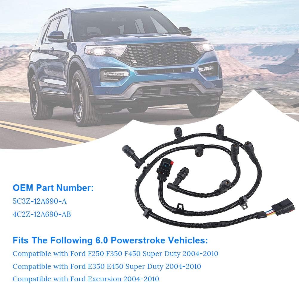 WMPHE Compatible with Powerstroke 6.0 Glow Plug Harness Ford F250 F350 F450 Super Duty 2004 2005 2006 2007 2008 2009 2010, Glow Plug Harness Kit, Includes Left Right Harness, Removal Tool - 3 PCS