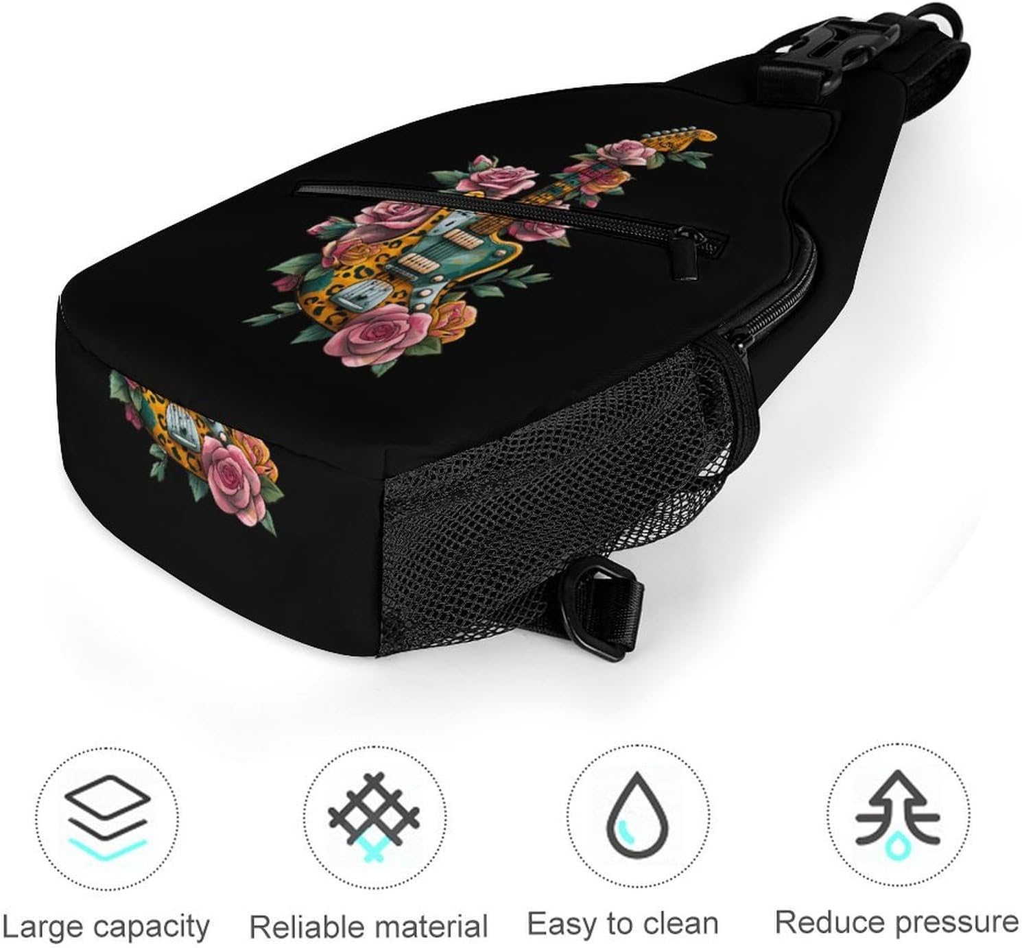 Leopard Guitar Men Crossbody Sling Backpack Chest Bag | Travel Fanny Pack,Hiking Daypack,Print Shoulder Bags