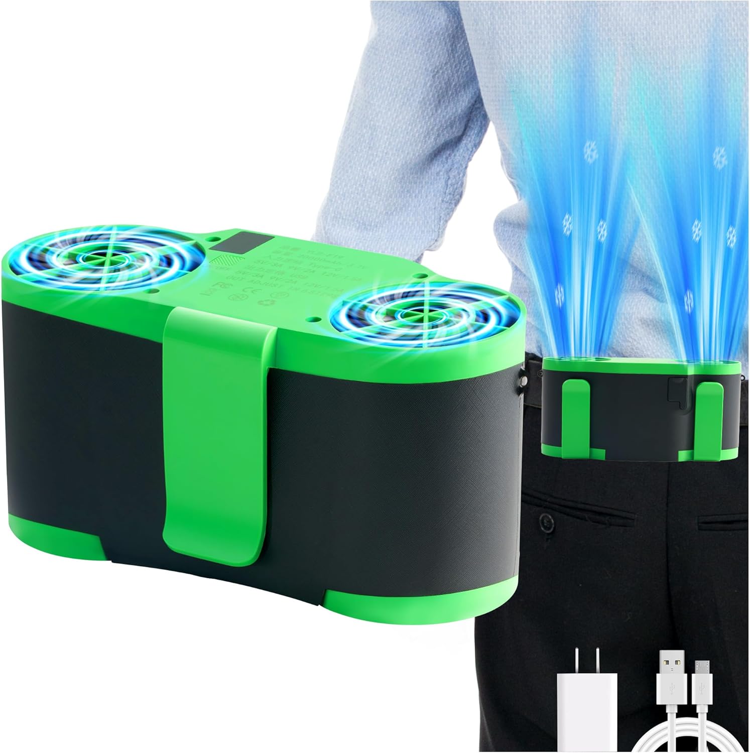 Upgraded Waist Fan - 3 In 1 Portable Waist Clip Fan & Belt Shirt Fans, 4 Speeds With Lanyard, for Outdoor Works, Farm, Hiking, Camping, Travel (Black, 2PCS 10000mAh Working Hours 6-22h)