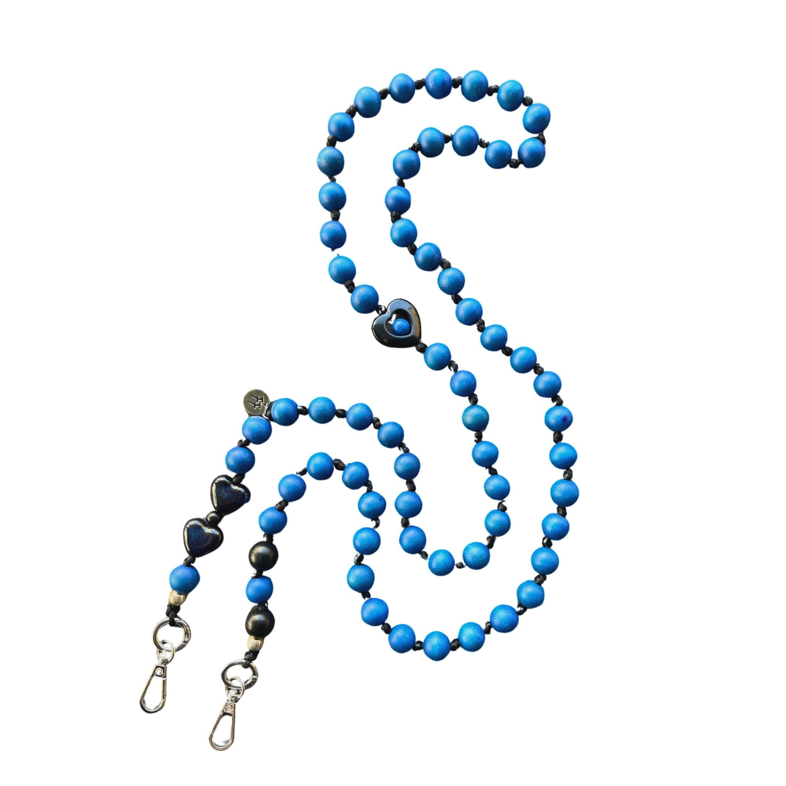 Handykette Lang Holzperlen blau mit Herz I ø15 mm I Länge ca. 138 cm I H0106