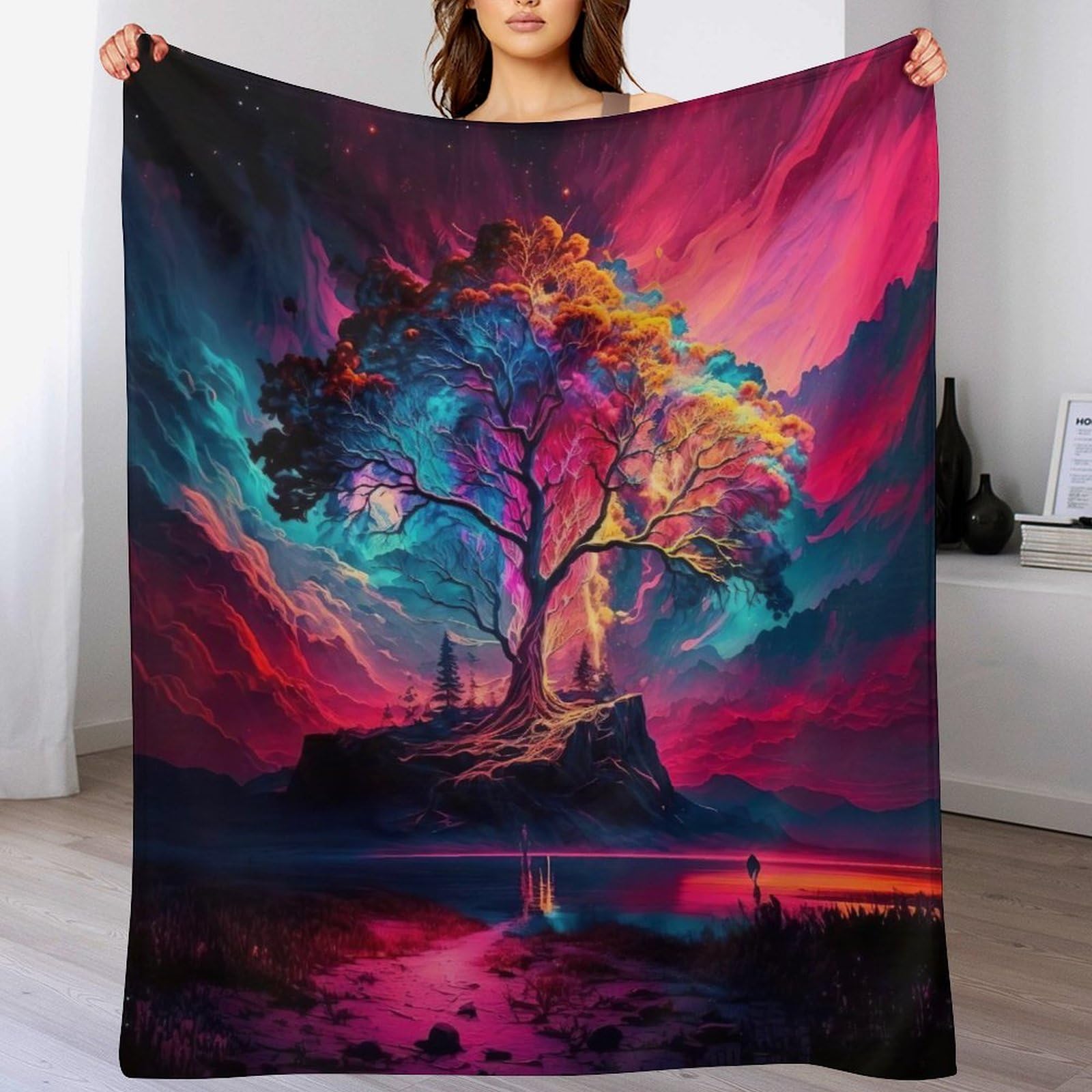 Couverture polaire Arbre de Vie Cosmique plaid flannel chaude lit moelleux canapé 100x130