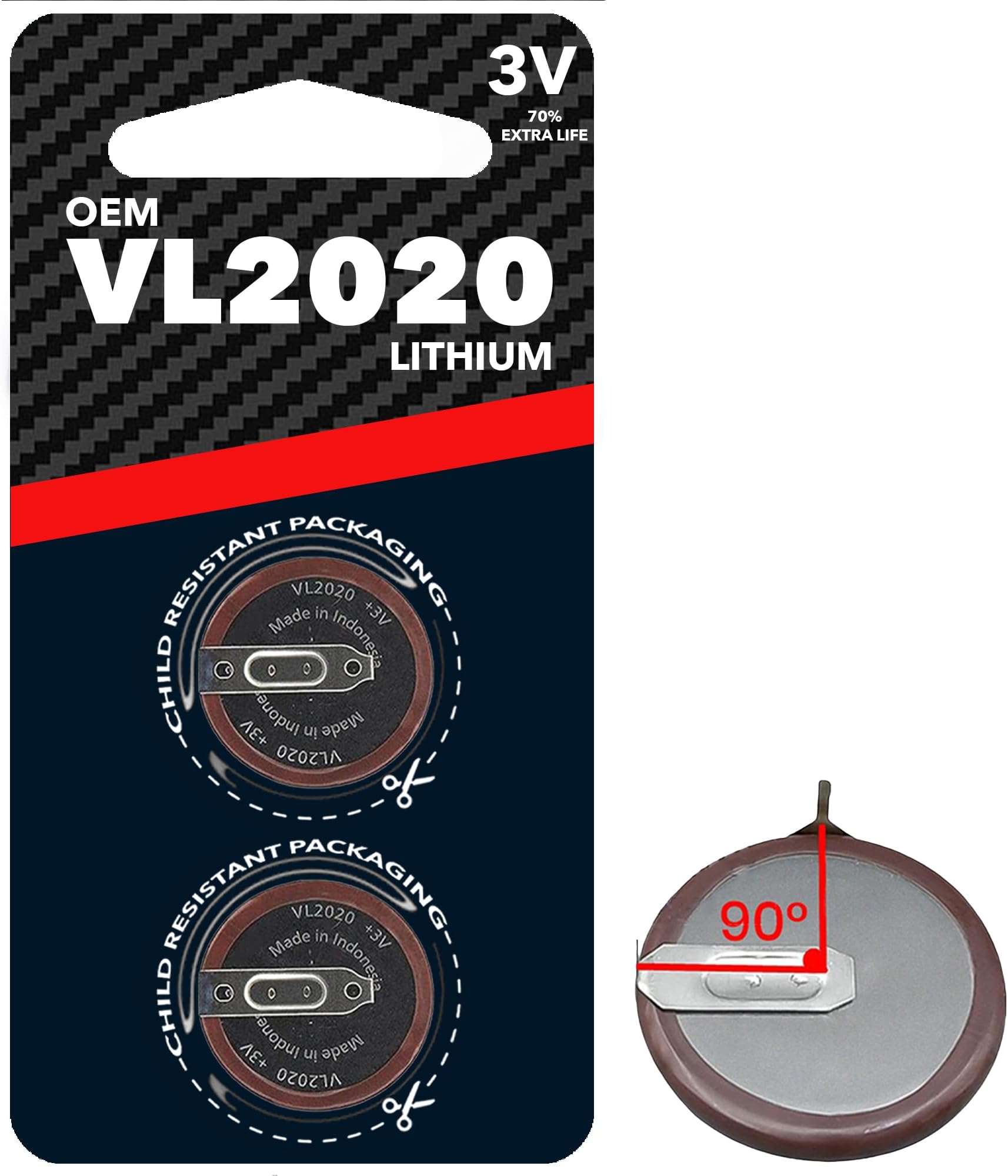 (2-Pack) Replacement Key Fob Battery VL2020 90 Degree Pins Compatible with BMW 1 3 5 6 7 Series E90 E92 E93 Keyless Remote Start