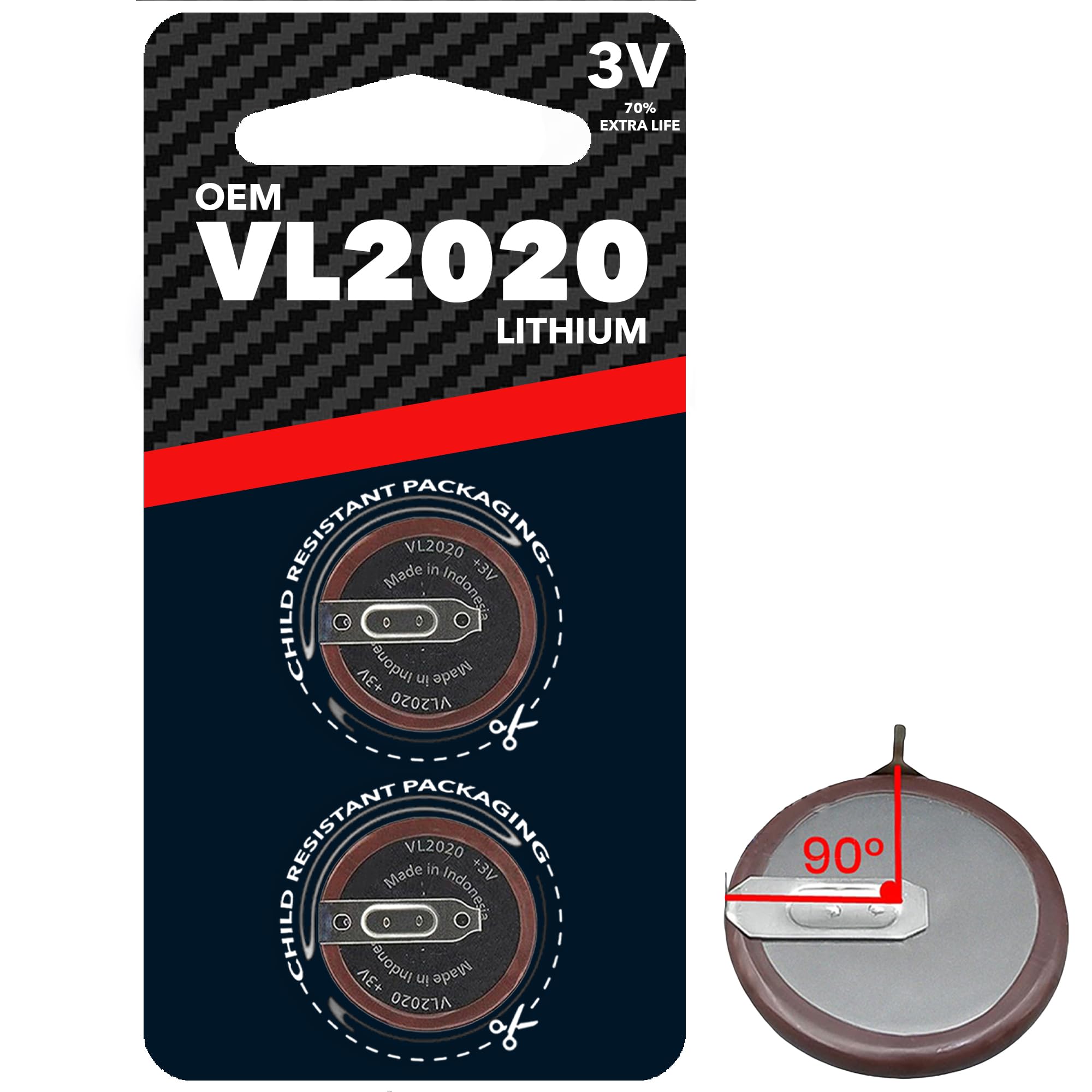 (2-Pack) Replacement Key Fob Battery VL2020 90 Degree Pins Compatible with BMW 1 3 5 6 7 Series E90 E92 E93 Keyless Remote Start