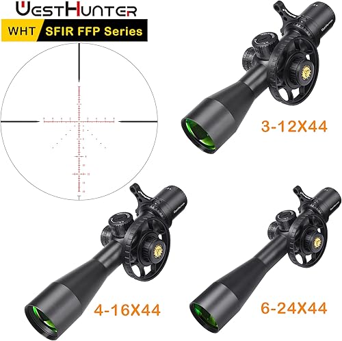 Miniatura 6 de WestHunter Optics WHT SFIR FFP Series - Riflescopio compacto de 110 mil, primer avión focal de iluminación roja, retícula de vidrio grabado, tubo de
